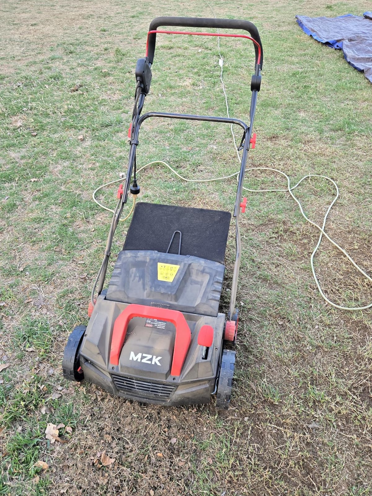 MZK 15-Inch Lawn Dethatcher, Electric Scarifier with Bag | Wider 15-inch path, adjustable height, and 8-gal collection bag help improve lawn airflow and growth. customer photo 1