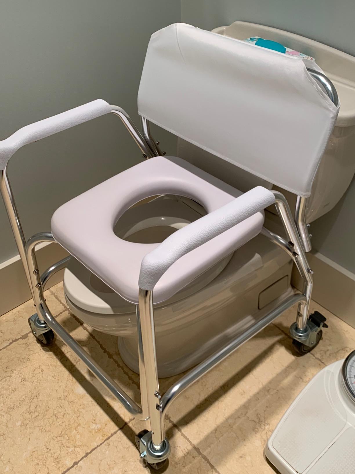 DMI Rolling Shower Chair, Commode, Transport Chair, FSA Eligible, Rolling Bathroom Wheelchair for Handicap, Elderly, Injured or Disabled, 250 Lb. Weight Capacity, Aluminum Frame, White customer photo 1