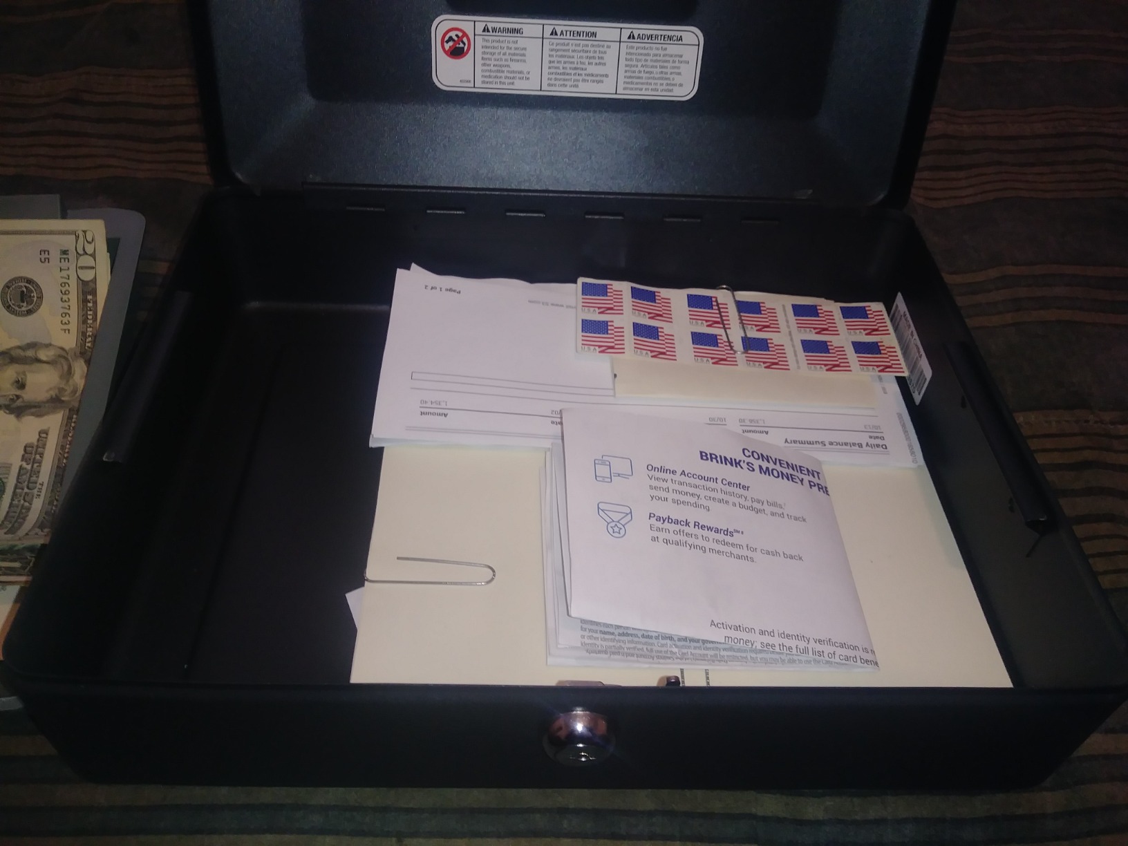 SentrySafe Black Money Saving Box with Cash Tray and Key Lock, Portable Safe Box with Carrying Handle, 0.21 Cubic Feet, 3.75 x 12 x 9.3 Inches, CB-12 customer photo 2
