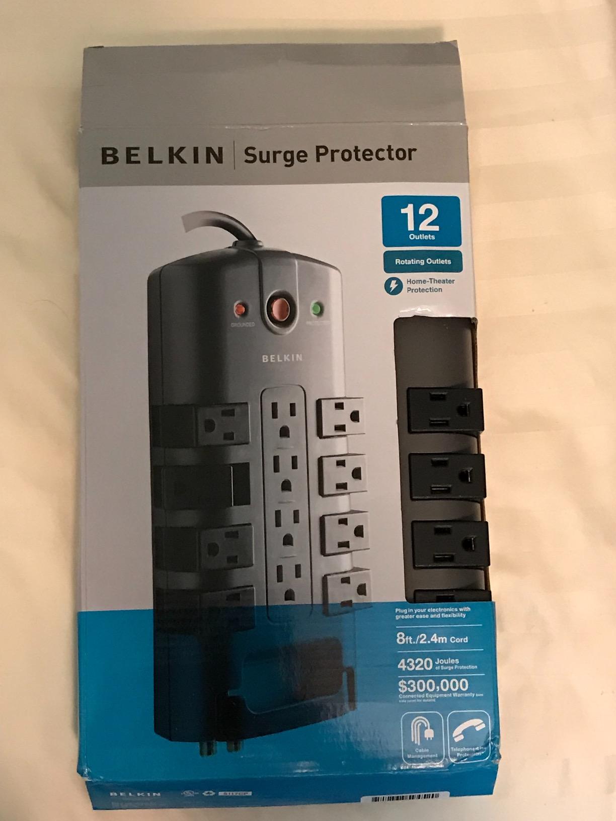 Belkin Surge Protector Power Strip w/ 8 Rotating & 4 Standard Outlets - 8ft Sturdy Extension Cord w/ Flat Pivot Plug for Home, Office, Travel, Desktop & Charging Brick - 4320 Joules of Protection customer photo 2