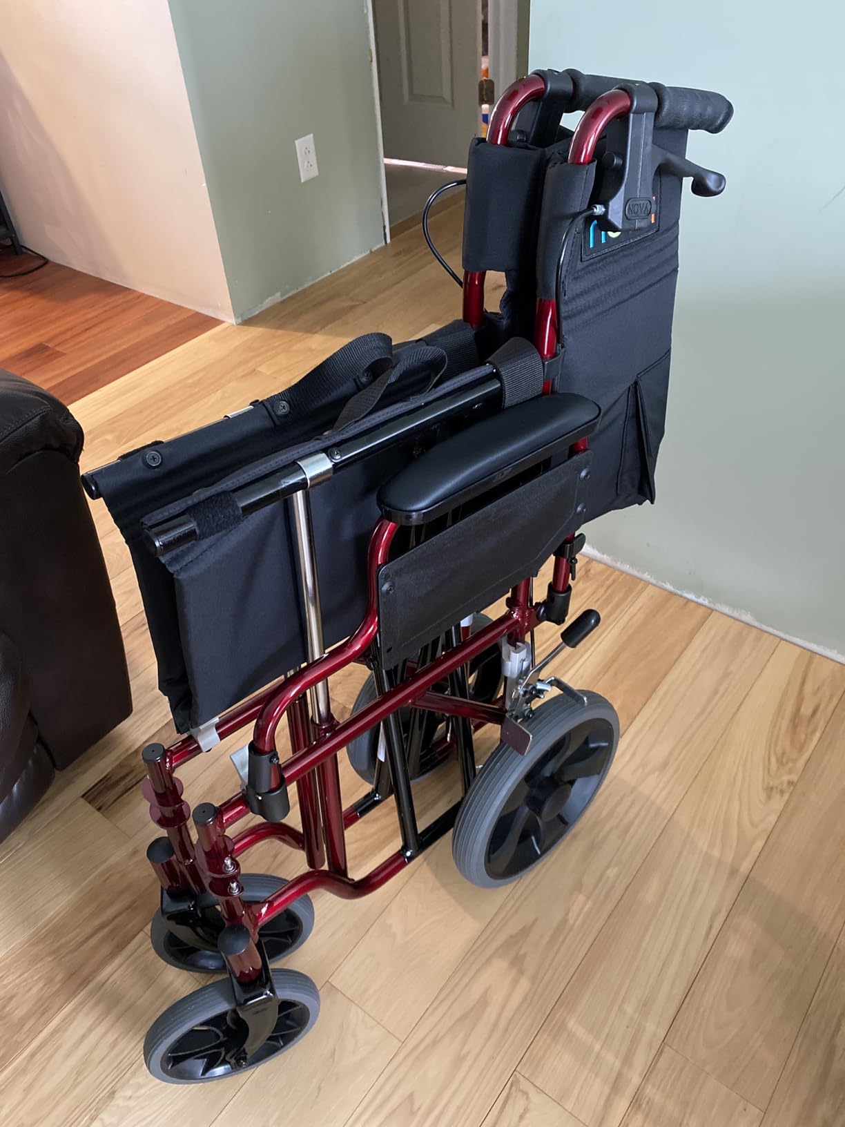 NOVA Heavy Duty Bariatric Transport Chair with 400 lb. Weight Capacity, 22” Extra-Wide Seat with Locking Hand Brakes, Flip Up Arms (for Easy Transfer), Anti-Tippers, 12” Rear Wheels, Color Red customer photo 2