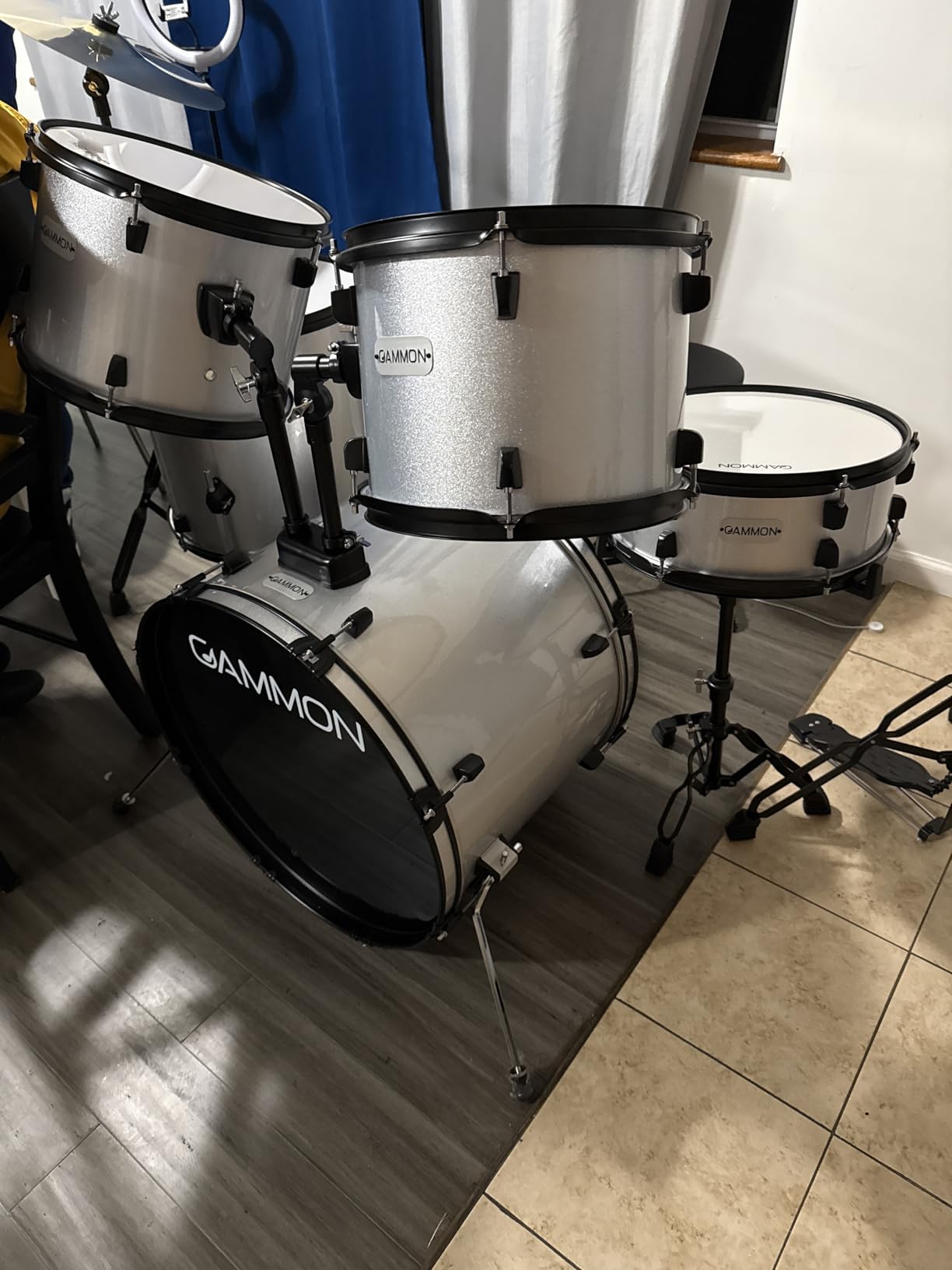 Gammon Percussion Full Size Complete Adult 5-Piece Drum Set with Cymbals, Stands, Stool, and Sticks - Black customer photo 1