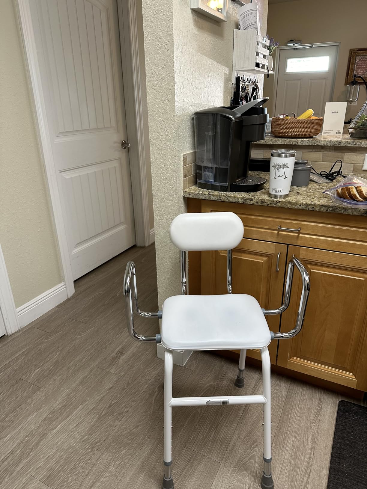 Drive Medical 12455 Adjustable Height Stool with Back and Arms, White customer photo 1