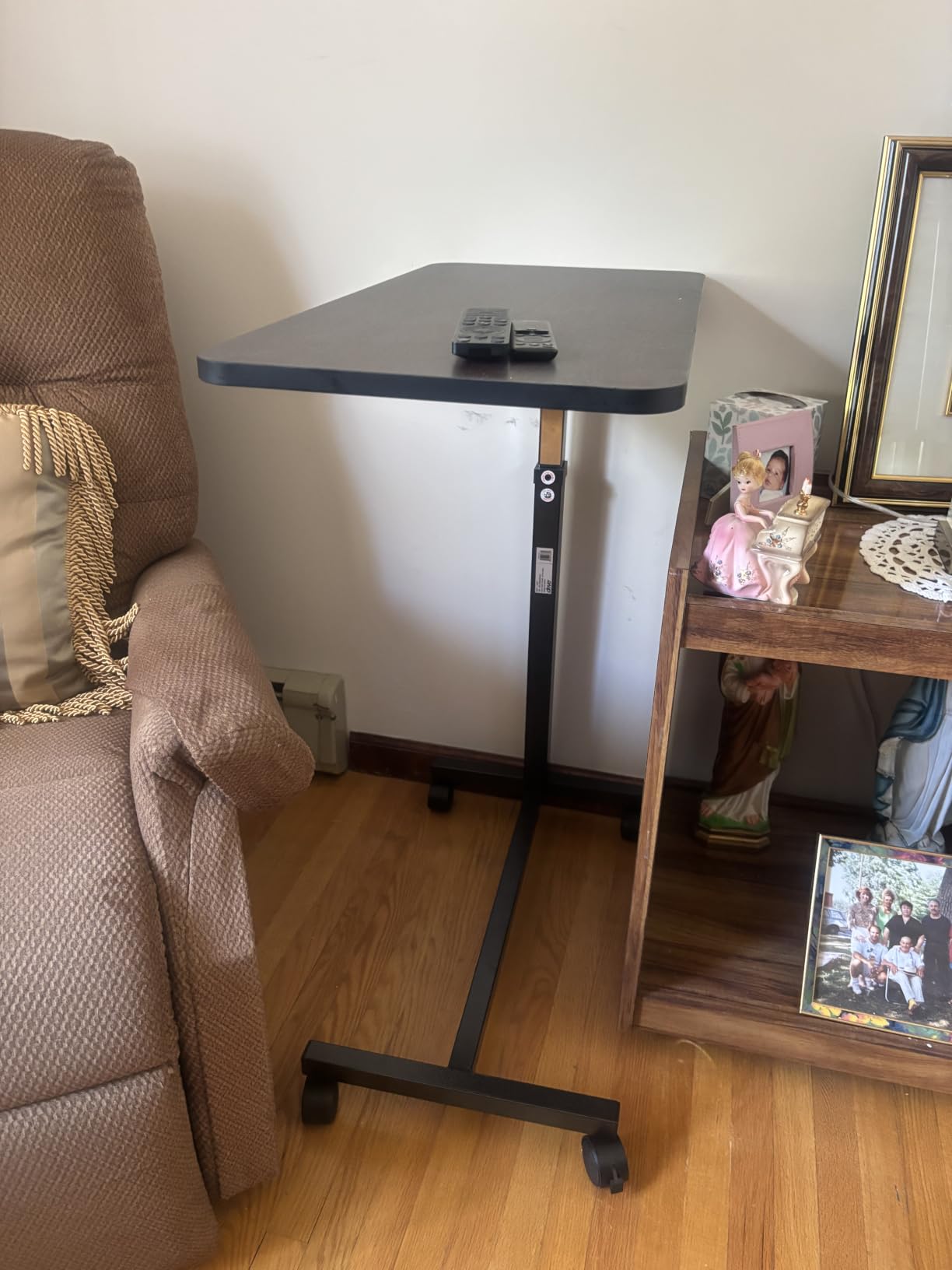 Drive Medical Overbed Table with Wheels, Woodgrain Top, Silver Vein customer photo 1