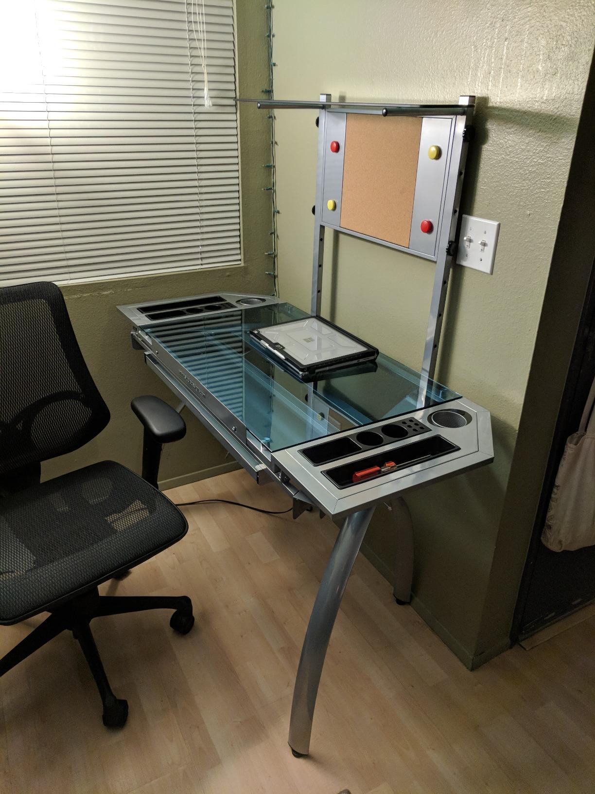 SD STUDIO DESIGNS Futura LS WorkCenter with Tilt Top Adjustable Drafting Table Craft Table Drawing Desk Hobby Table Writing Desk Studio Desk, Silver / Blue Glass customer photo 1