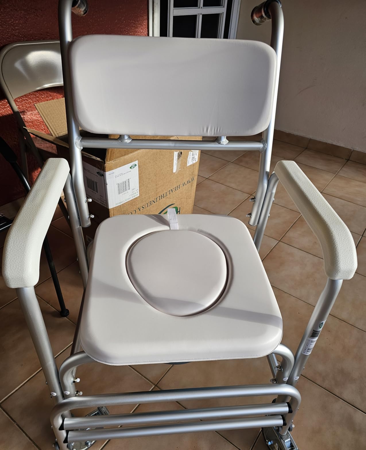 HEALTHLINE Shower Bedside Commode Chair Padded Seat With Wheels by Healthline, Medical Commode Toilet Rolling Shower Chair With Casters (4 Wheels Brakes), Commode Padded Backrest and Seat customer photo 1