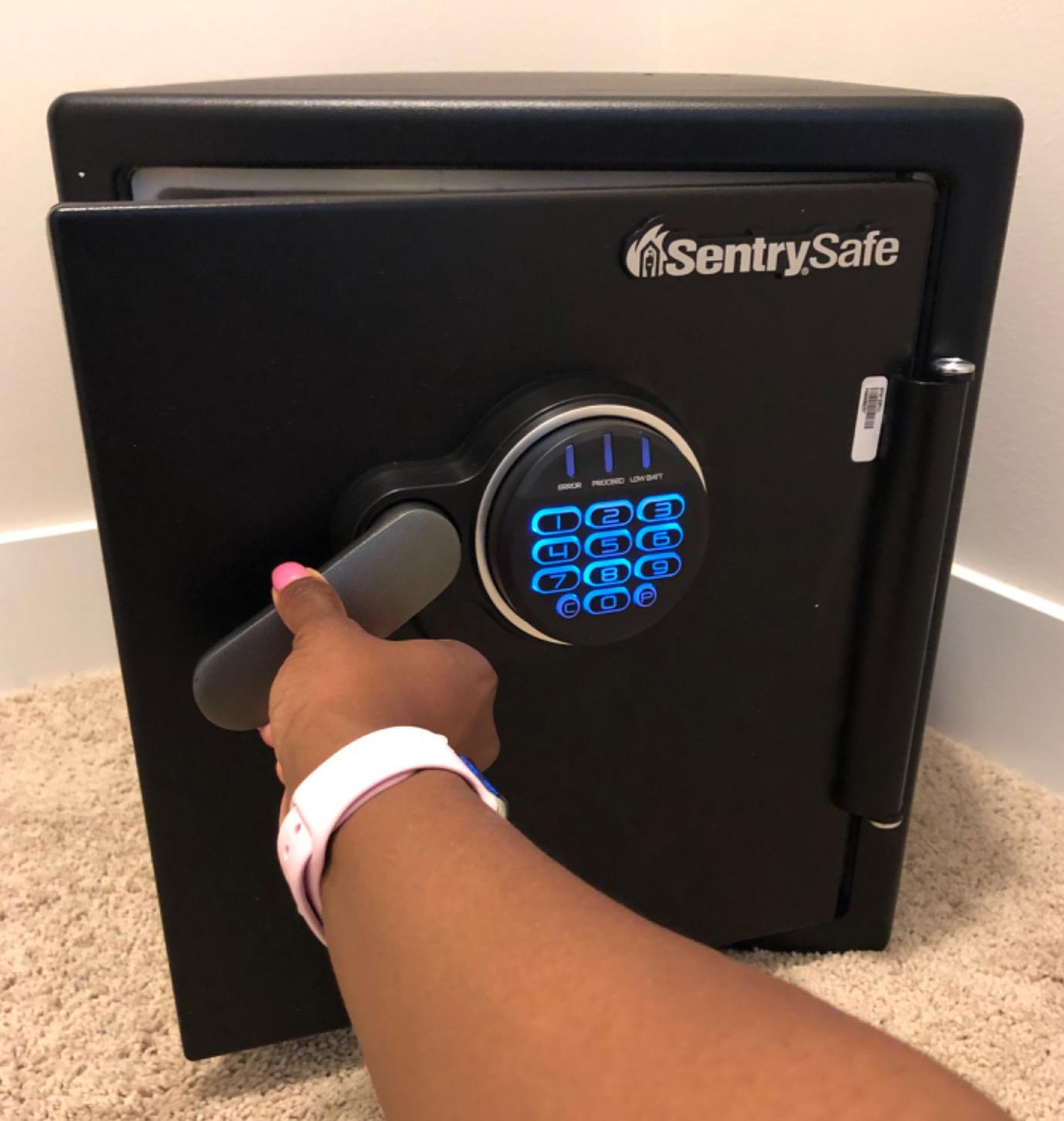 SentrySafe Fireproof and Waterproof Steel Home Safe with Keypad, Floor Safe with Interior Lighting and Shelves, 1.23 Cubic Feet, 17.8 x 16.3 x 19.3 Inches, SFW123FUL customer photo 1