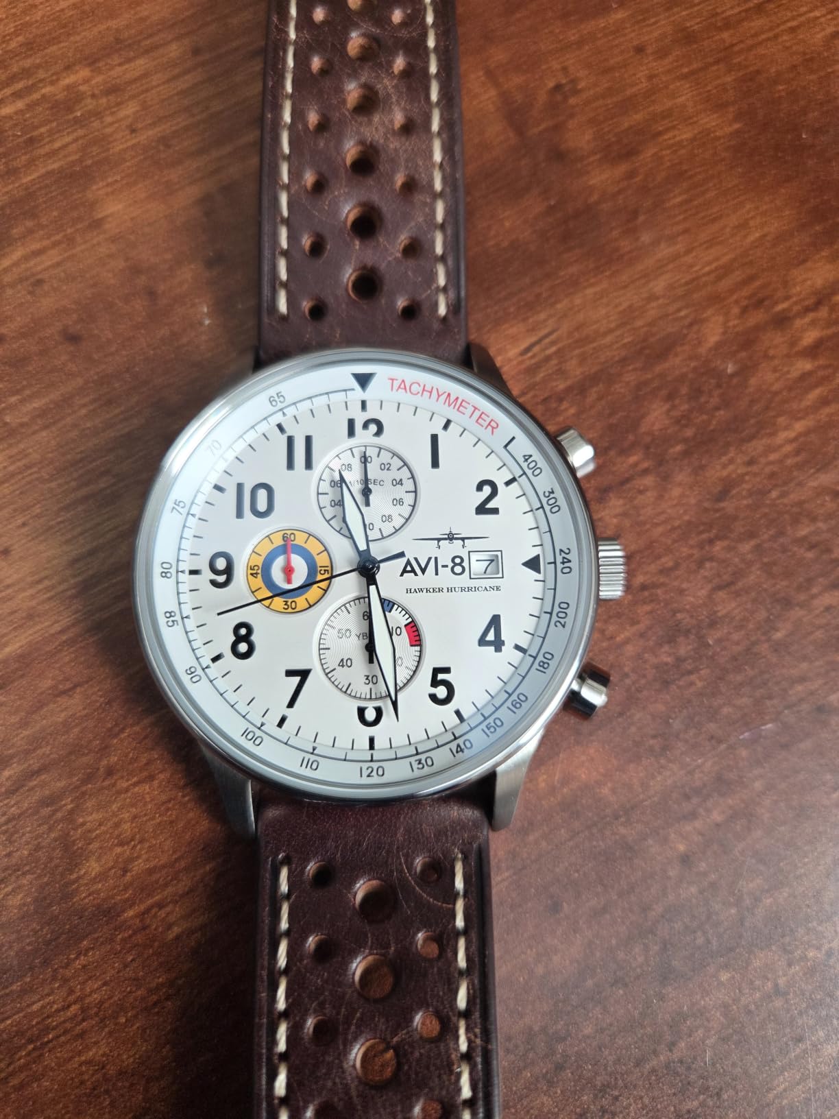 AVI-8 Hawker Hurricane Men's Pilot Watch – Classic Chronograph, Japanese Quartz Movement, Stainless Steel Case, Leather Strap, AV-4011 customer photo 2