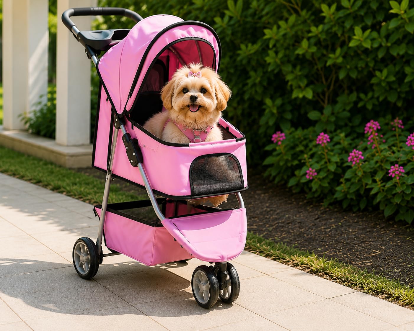 BestPet | 3-Wheel Pet Stroller | Dog and Cat Stroller | Breathable Mesh | Lightweight Travel Carrier | Waterproof & Foldable Design | Storage Basket | Black | for Daily Walks & Outdoor Use customer photo 1