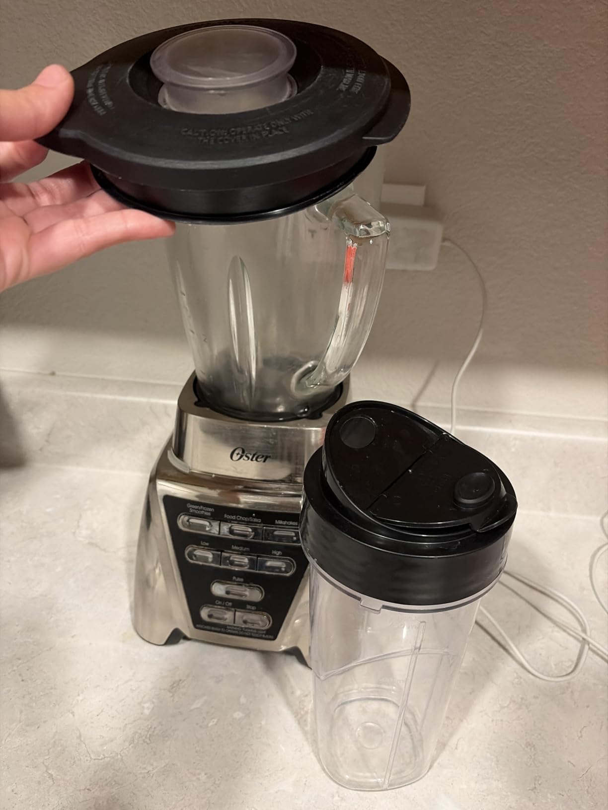 Oster Pro 1200 Smoothie Blender with Glass Jar & 24oz To-Go Cup, Countertop Kitchen Blender with 7 Speeds, 1200W Power, Brushed Nickel customer photo 1