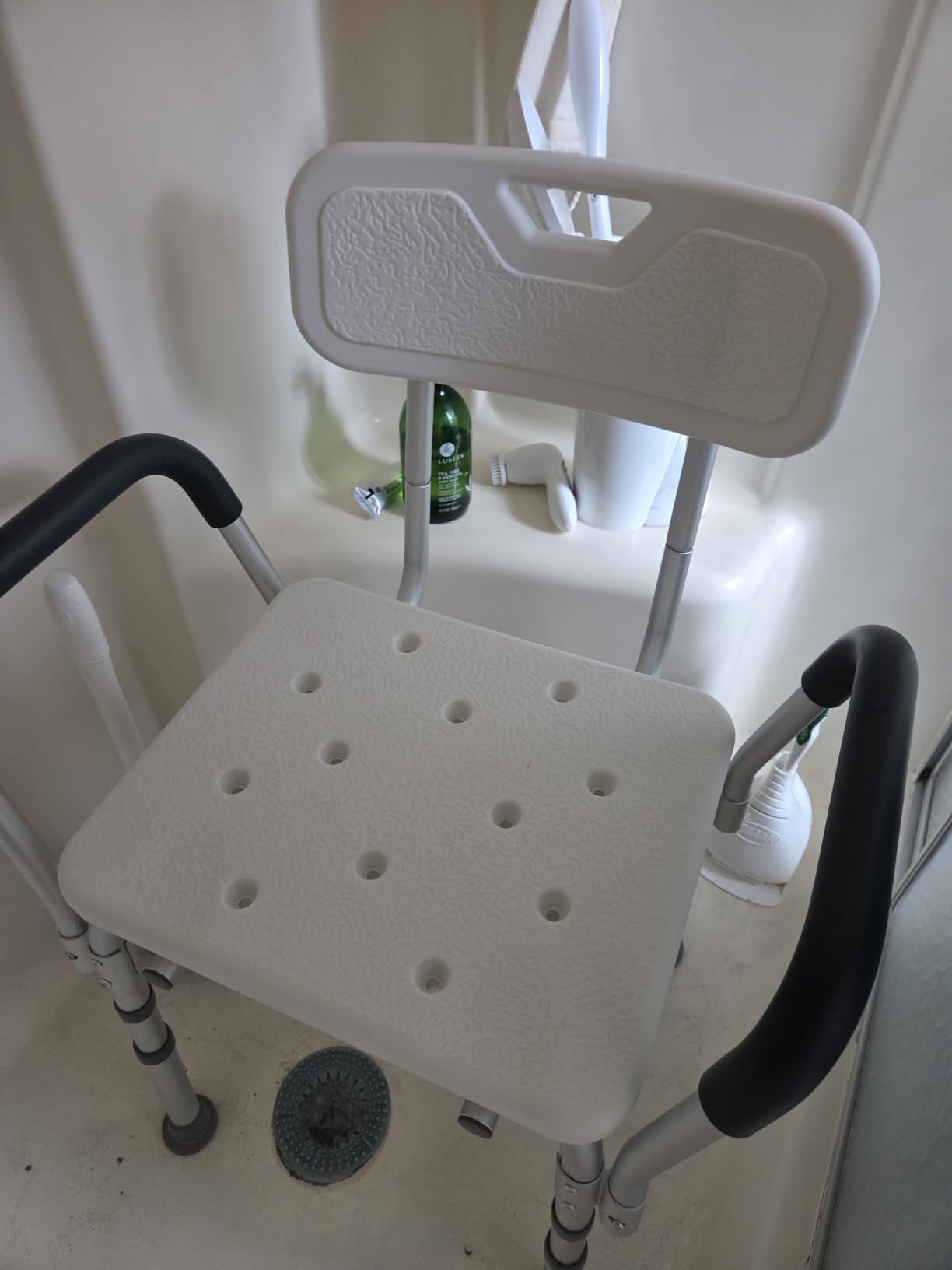 Drive Medical Premium Shower Chair with Back and Padded Arms, White customer photo 2