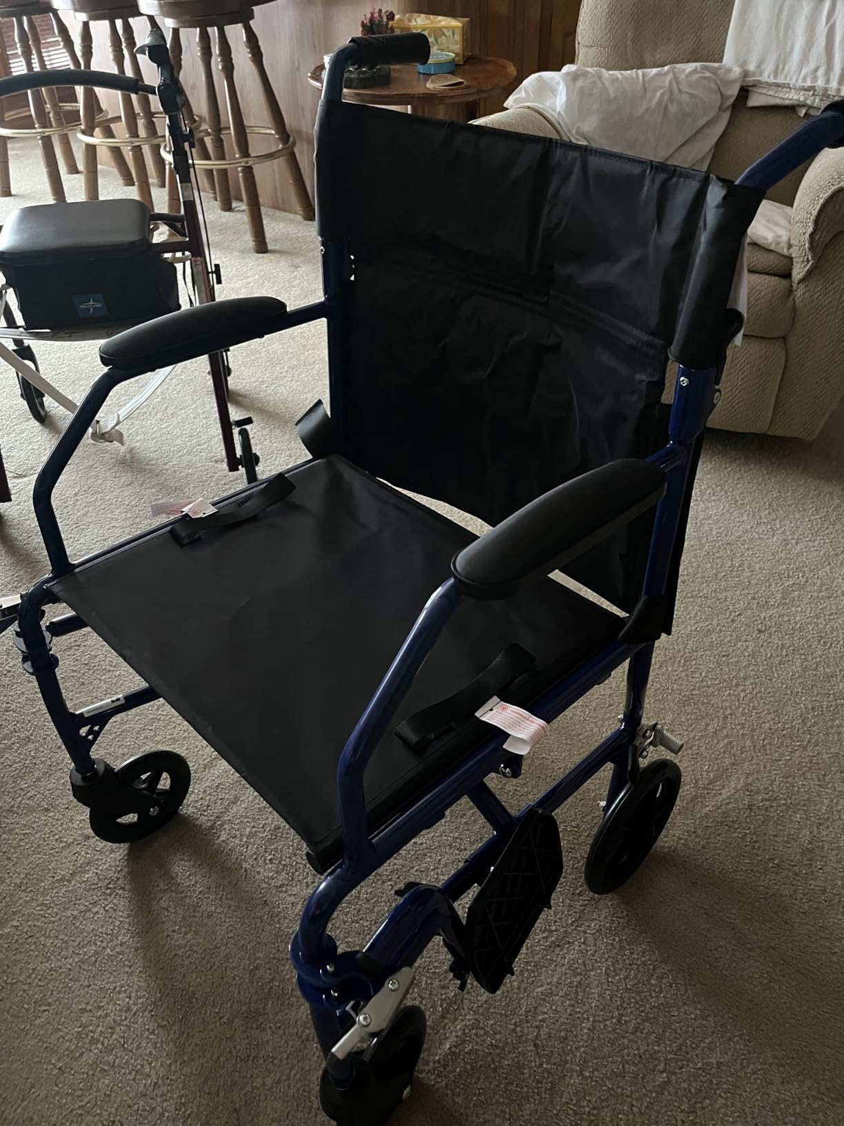 Medline Ultra Lightweight Transport Wheelchair for Adults, Foldable, 19-Inch Seat Width, Black Frame, Black Upholstery customer photo 2