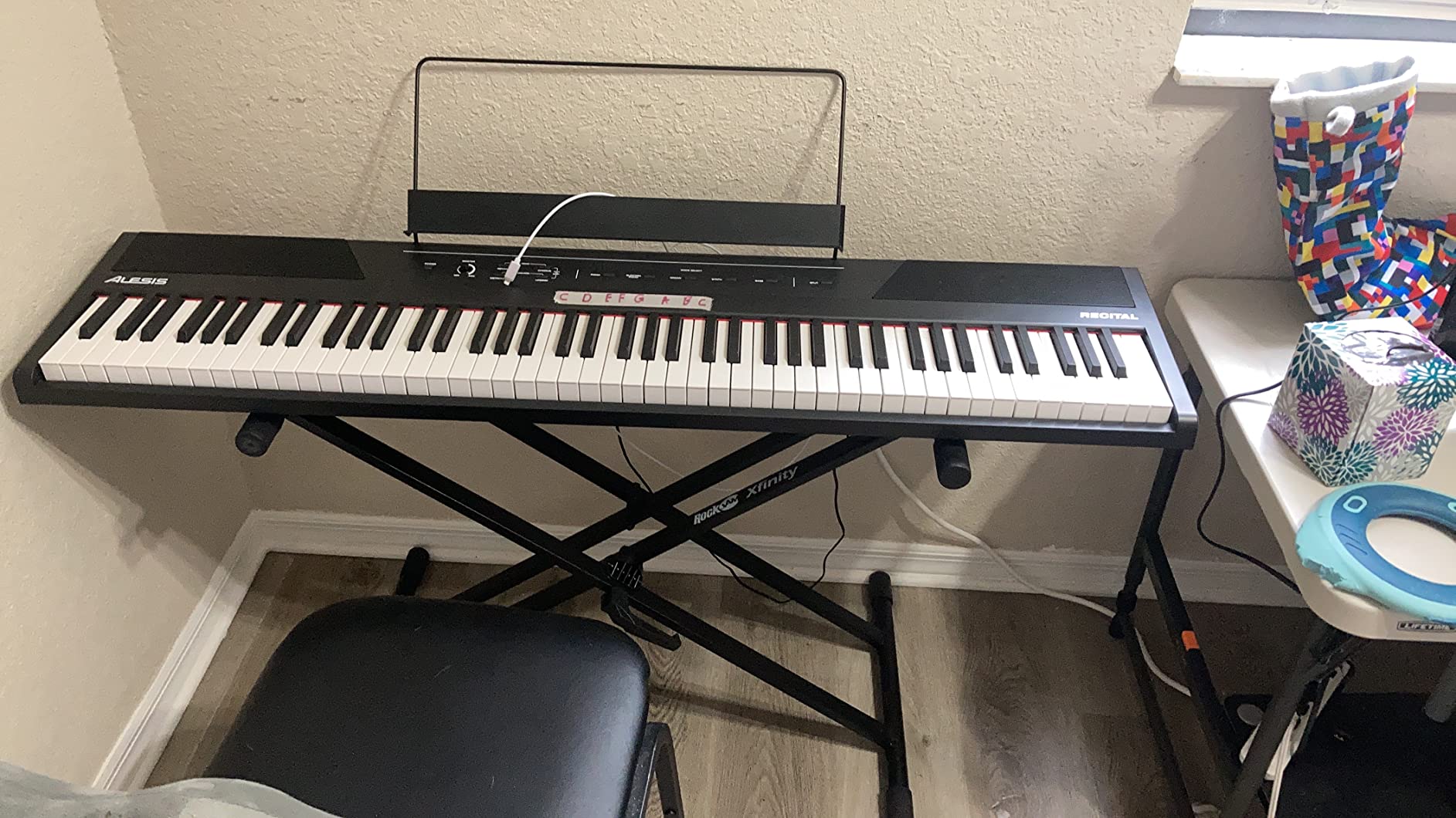 RockJam Xfinity Double X Keyboard Stand, Pre-Assembled & Adjustable | Pre-assembled double X keyboard stand with safety lock and straps for full size digital pianos, lessons and stage customer photo 2