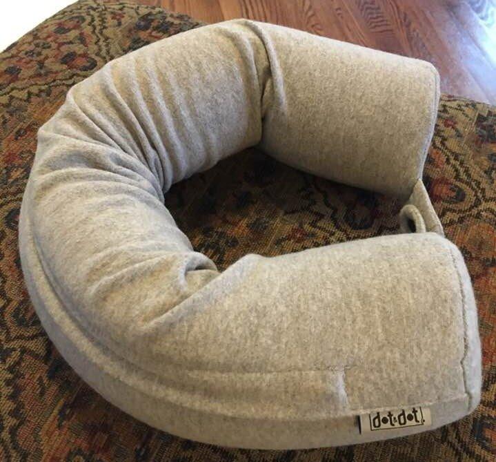 Dot&Dot Twist Memory Foam Travel Pillow, Bendable Neck Pillow for Airplane, Car and Home, 26-Inch Adjustable Roll with Washable Cotton Cover, Gray customer photo 2