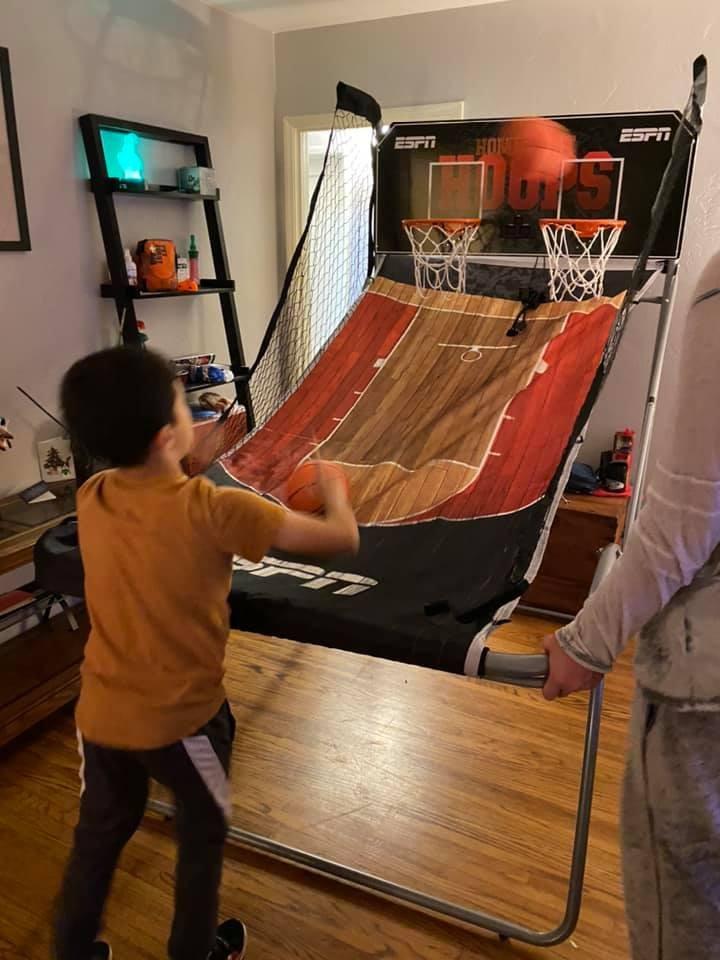 Hall of Games EZ Fold Premium Indoor Arcade Basketball Game with Steel Frame and Polycarbonate Backboard, Dual Shot Electronic Scoring with 6 Size 3 Balls Included, Perfect for Basement Game Rooms customer photo 2