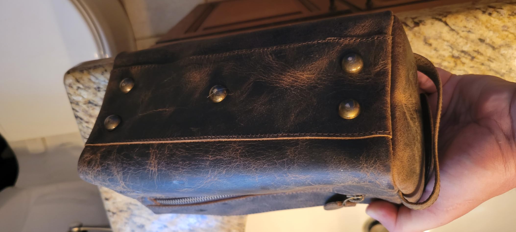 KomalC Buffalo Leather Toiletry Bag for Men & Women, Travel Pouch customer photo 1