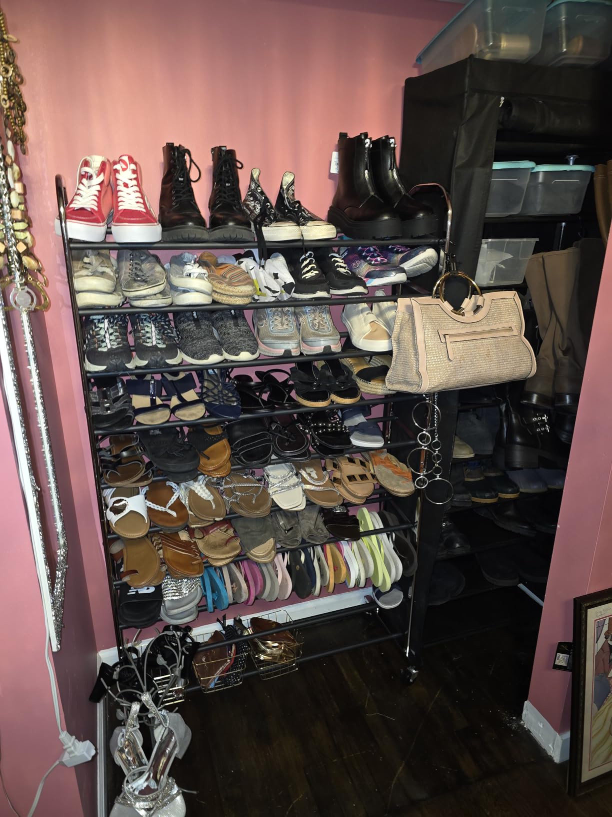 Amazon Basics 50-Pair Shoe Rack Organizer, Portable Rolling with Locking Wheels, Free Standing, 35.8 x 14.6 x 59.5 inches, Chrome customer photo 1