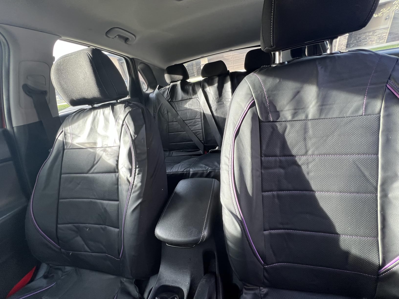CAR PASS Universal FIT Piping Leather Car Seat Cover, for suvs,Van,Trucks,Airbag Compatible,Inside Zipper Design and Reserved Opening Holes (Full Set, Black and Red) customer photo 2