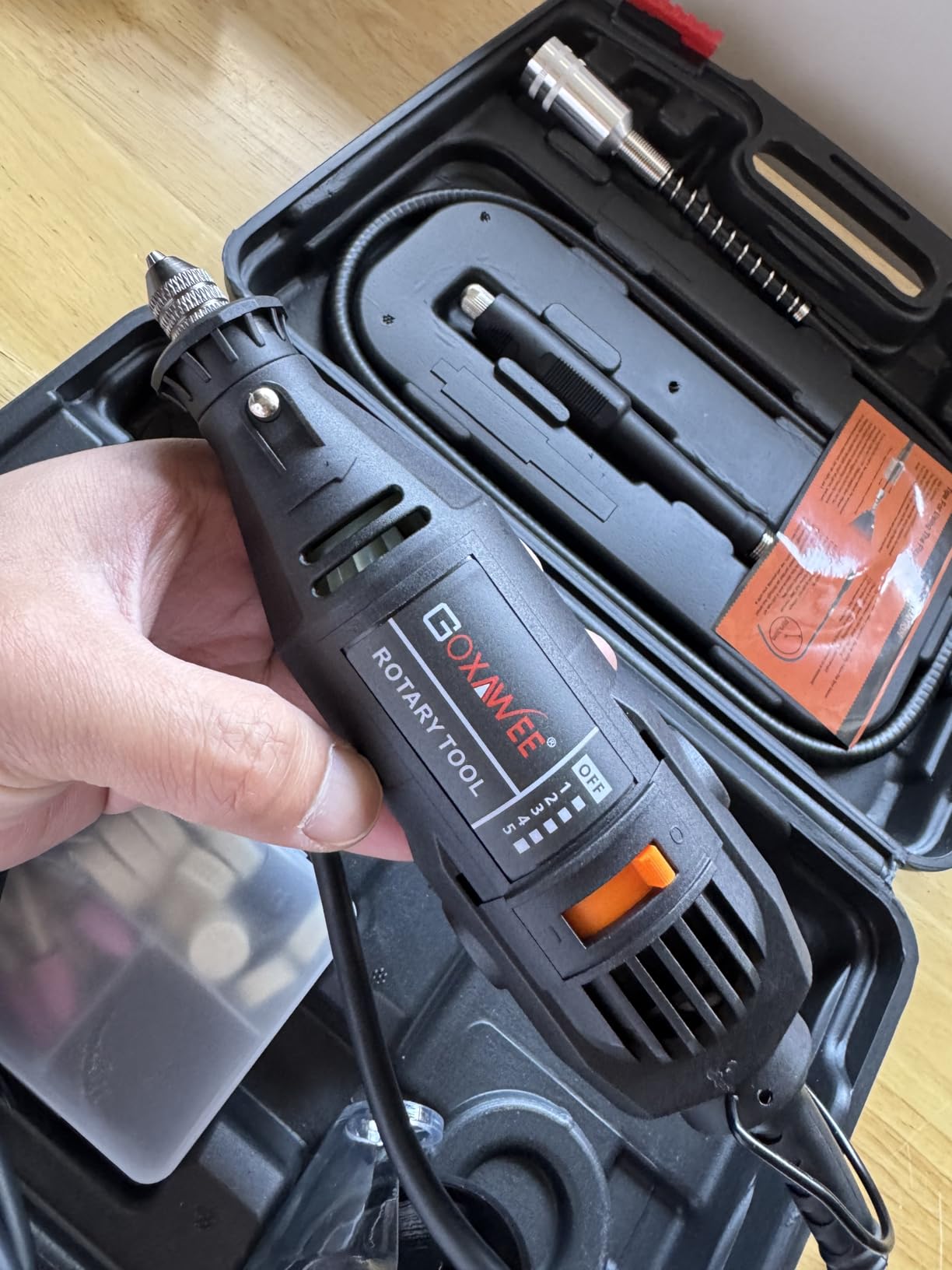 GOXAWEE Mini Power Rotary Tool Kit with Flex Shaft & Keyless Chuck -140Pcs customer photo 1
