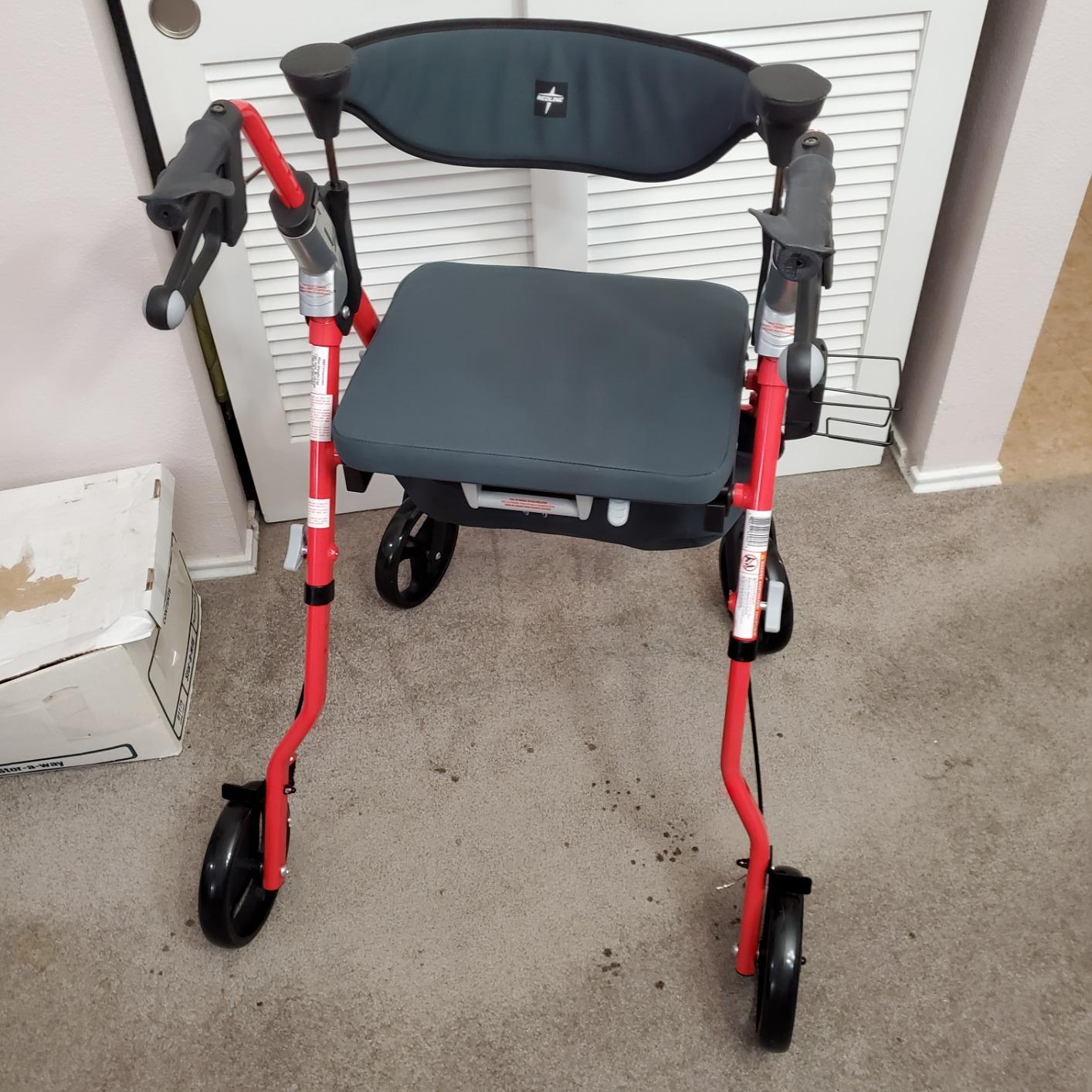 Medline Premium Empower Rollator Walker with Memory Foam Seat, Black & Red, 300 lb. Weight Capacity, 8” Wheels, Microban Technology, Cupholder, Rolling Walker for Mobility Impairment customer photo 1