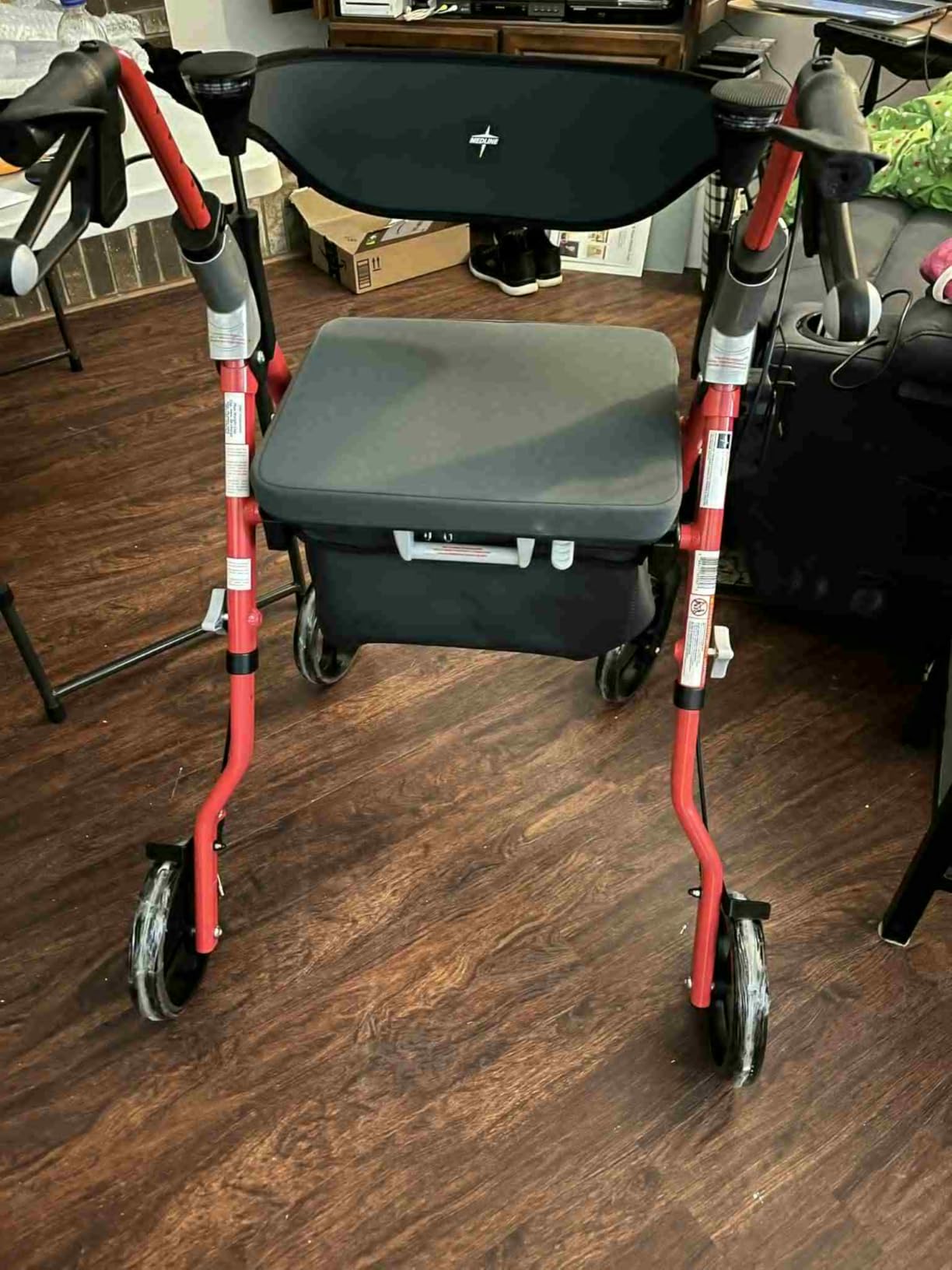Medline Premium Empower Rollator Walker with Memory Foam Seat, Black & Red, 300 lb. Weight Capacity, 8” Wheels, Microban Technology, Cupholder, Rolling Walker for Mobility Impairment customer photo 2