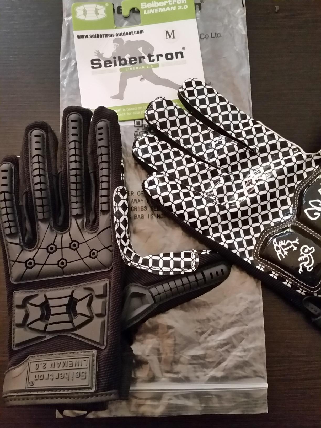 Seibertron Lineman 2.0 Padded Palm Football Receiver Gloves, Flexible TPR Impact Protection Back of Hand Glove Adult and Youth Sizes customer photo 1