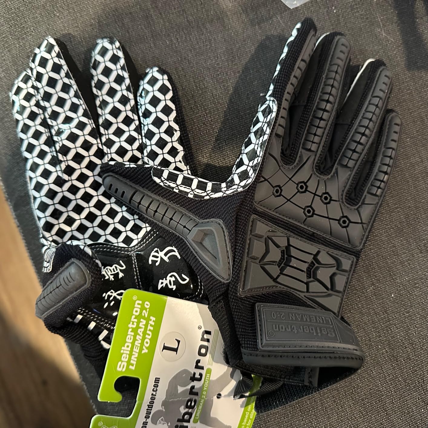 Seibertron Lineman 2.0 Padded Palm Football Receiver Gloves, Flexible TPR Impact Protection Back of Hand Glove Adult and Youth Sizes customer photo 2