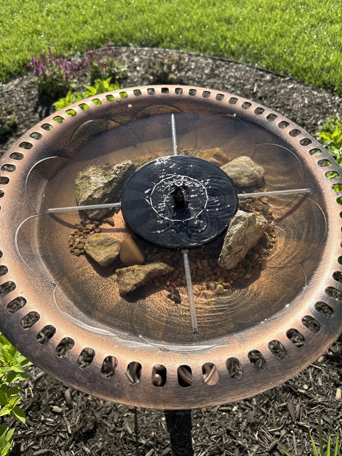 VIVOHOME Bird Bath with Solar Fountain for Outside, Pedestal, Green customer photo 1