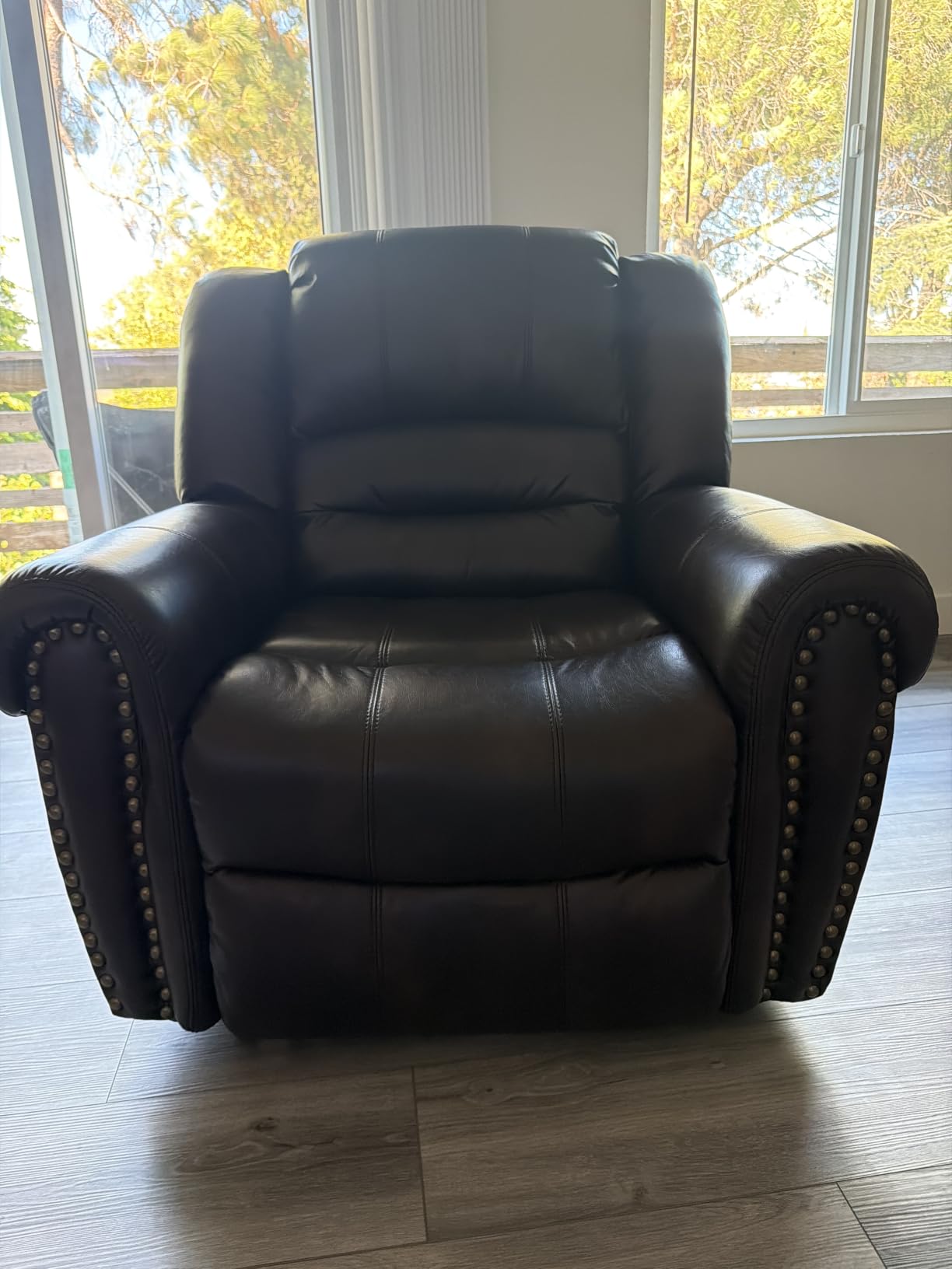 CANMOV Leather Recliner Chair, Classic and Traditional Manual Recliner Chair with Comfortable Arms and Back Single Sofa for Living Room, Nut Brown customer photo 2