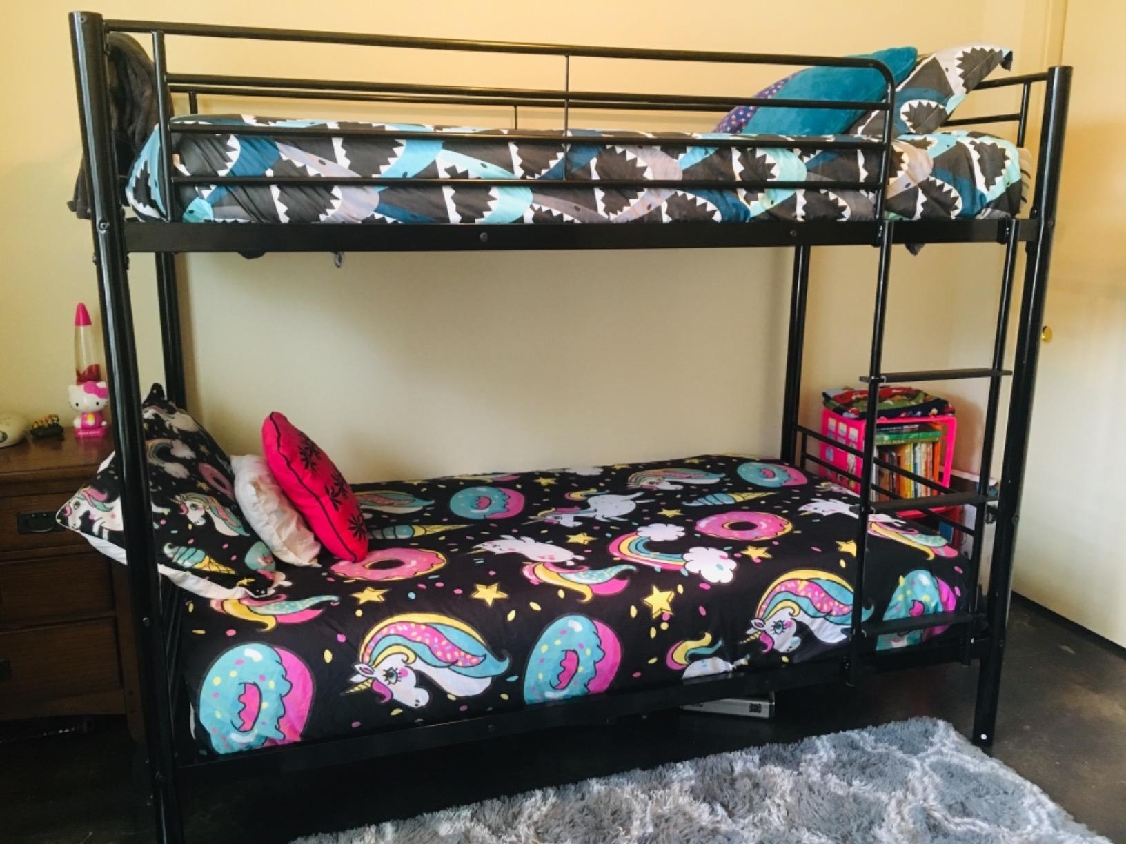Bonnlo Bunk Bed Twin Over Twin for Kids/Teens/Adults Heavy Duty 2 Decker Bed with Flat Ladder and 13 inches High Guardrail, Metal Space Saver Bed with Stairs, Black customer photo 2