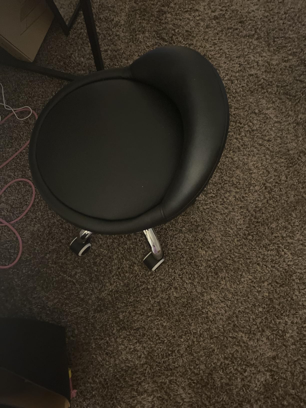 KKTONER PU Leather Round Rolling Stool with Back Rest Height Adjustable Swivel Drafting Work SPA Task Chair with Wheels Black customer photo 1