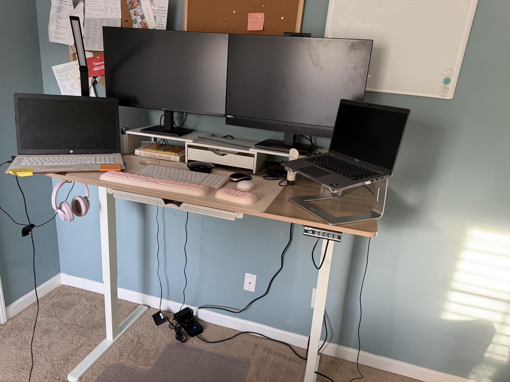 SHW 55 x 28 Electric Height Adjustable Standing Desk w/Drawer, Maple customer photo 2