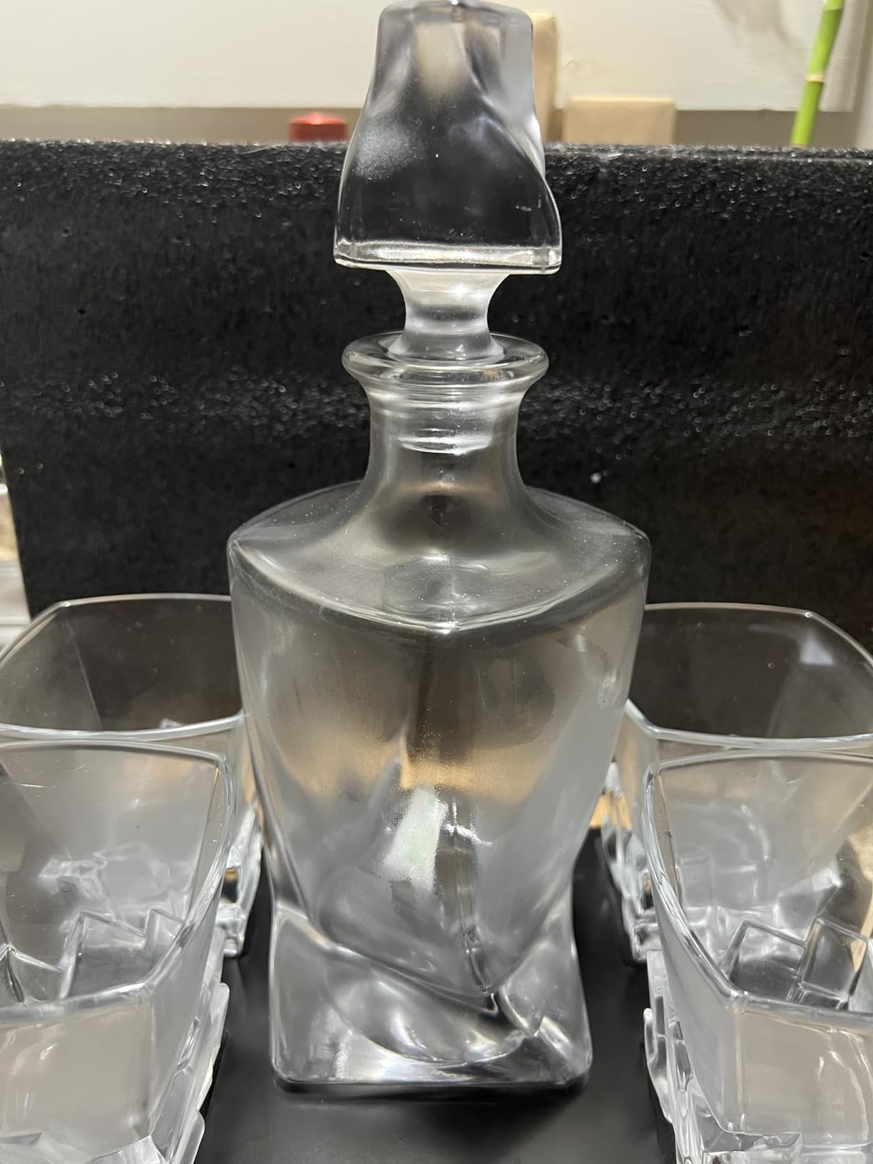 Ridge Japanese Crystal Whisky Decanter Set with 4 Tumbler Glasses, Lead-Free Liquor Carafe & 10oz Rocks Glasses - Scotch Bourbon, Spirits & Wood Base Elegant Barware Gift for Men, Japan Design Gifts customer photo 1