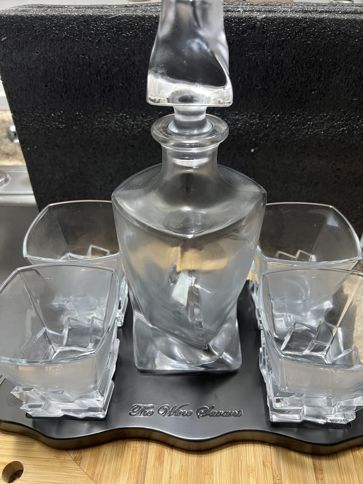 Ridge Japanese Crystal Whisky Decanter Set with 4 Tumbler Glasses, Lead-Free Liquor Carafe & 10oz Rocks Glasses - Scotch Bourbon, Spirits & Wood Base Elegant Barware Gift for Men, Japan Design Gifts customer photo 2