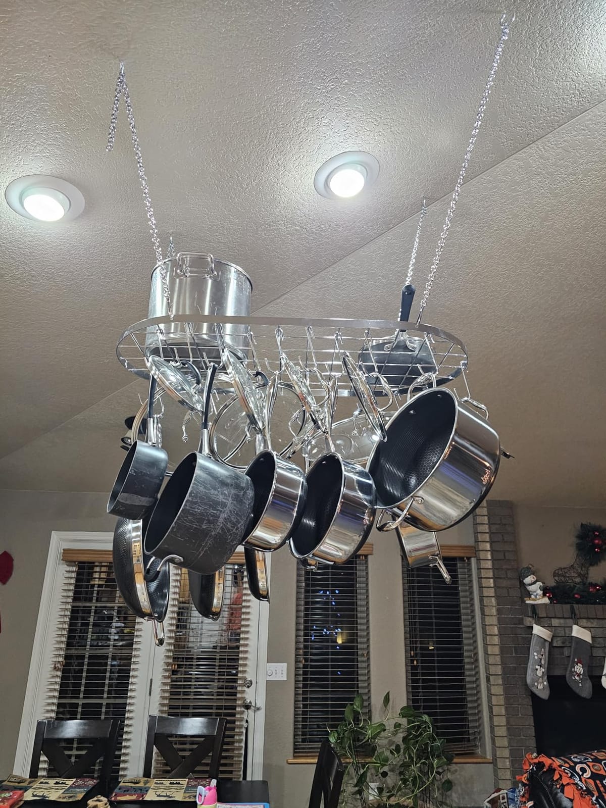 Vdomus Hanging Pot Rack - Ceiling Mount Kitchen Organizer for Pots and Pans with 15 Hooks - 33 x 17 Inches Heavy-Duty, Durable and Space-Saving Pan Holder - Silver customer photo 2