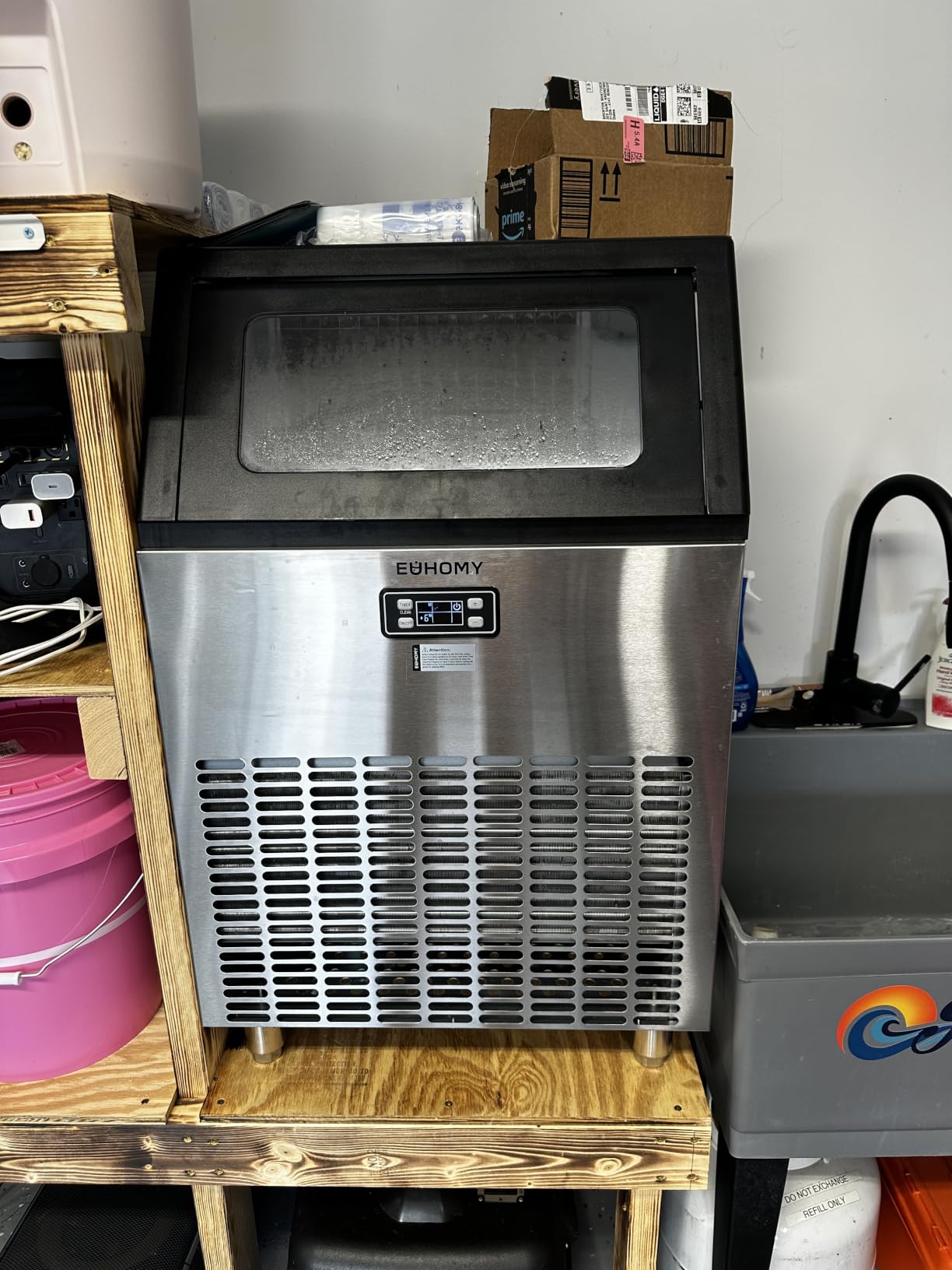 EUHOMY Commercial Ice Maker Machine, 100lbs/24H Stainless Steel Under Counter ice Machine with 33lbs Ice Storage Capacity, Freestanding Ice Maker. customer photo 2