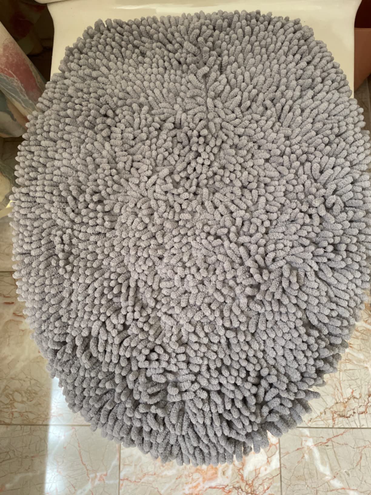 LuxUrux Premium Chenille Microfiber Toilet Lid Cover, Soft Plush Toilet Seat Cover Set for Bathroom, Non-Slip Stretch Fit, Machine Washable, Fits Standard & Elongated Toilet Seat Lid (Light Gray) customer photo 2