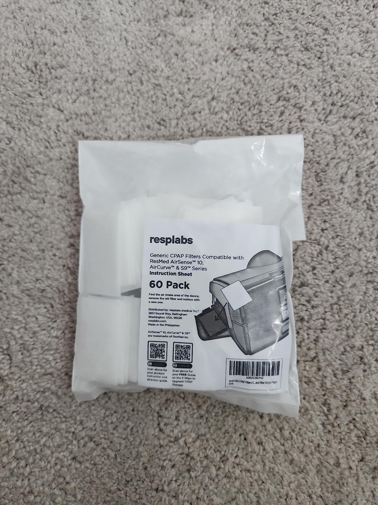 resplabs CPAP Filters for ResMed AirSense 10 and AirCurve 10-60 Pack Disposable Replacement Filters - Also Fits S9 Series - 1+ Year Supply customer photo 1