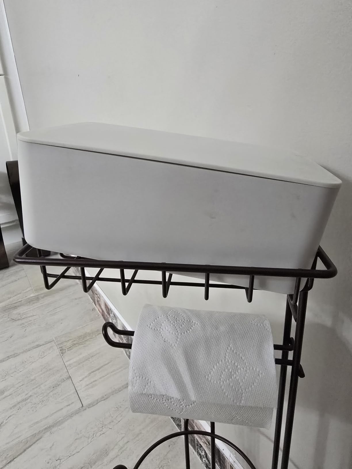 Toilet Paper Holder Stand Tissue Paper Roll Dispenser with Shelf for Bathroom Storage Holds Reserve Mega Rolls-Bronze customer photo 1