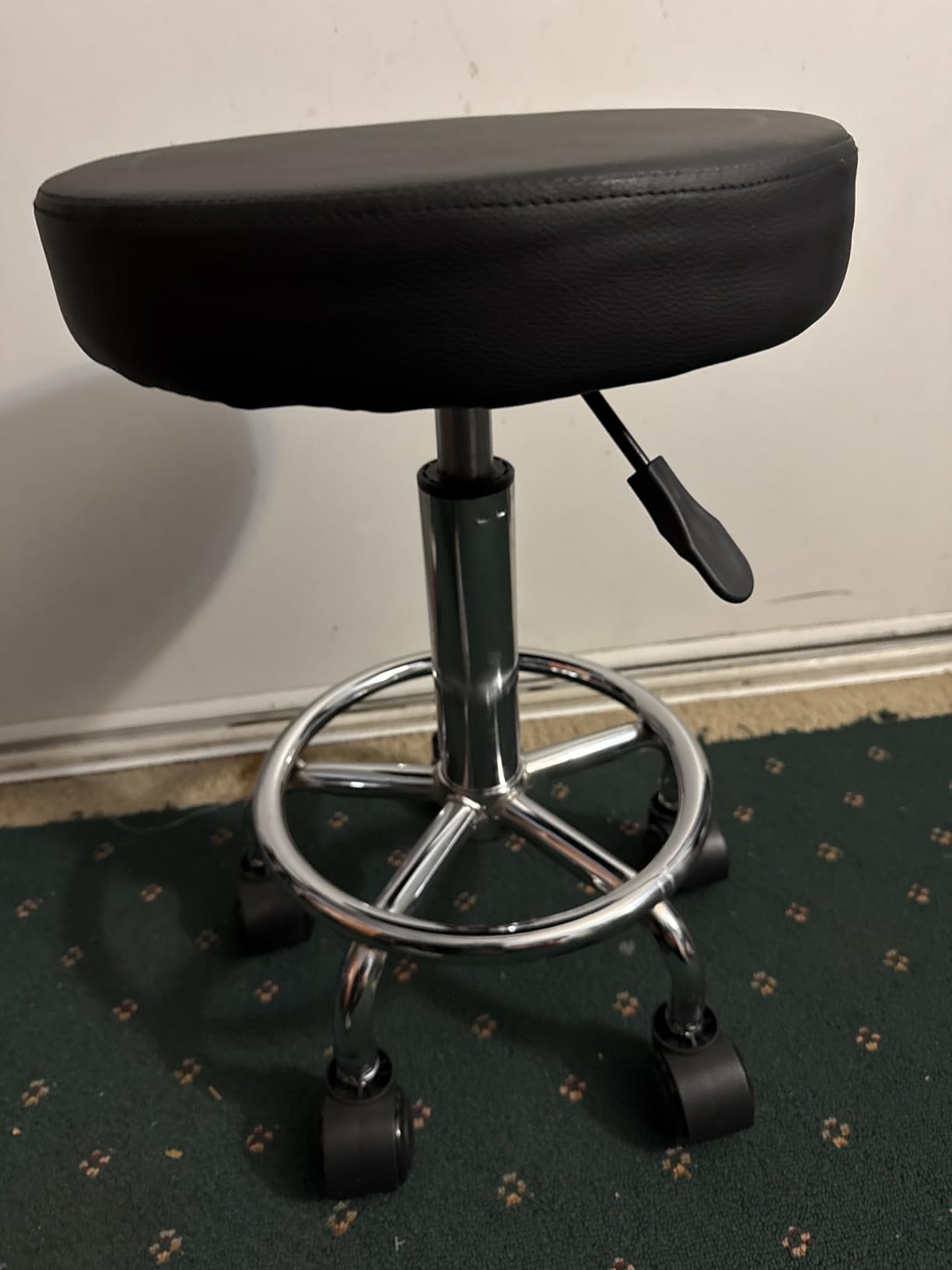 KKTONER PU Leather Round Rolling Stool with Foot Rest Swivel Height Adjustment Spa Drafting Salon Tattoo Work Office Massage Stools Task Chair Small (Black) customer photo 1