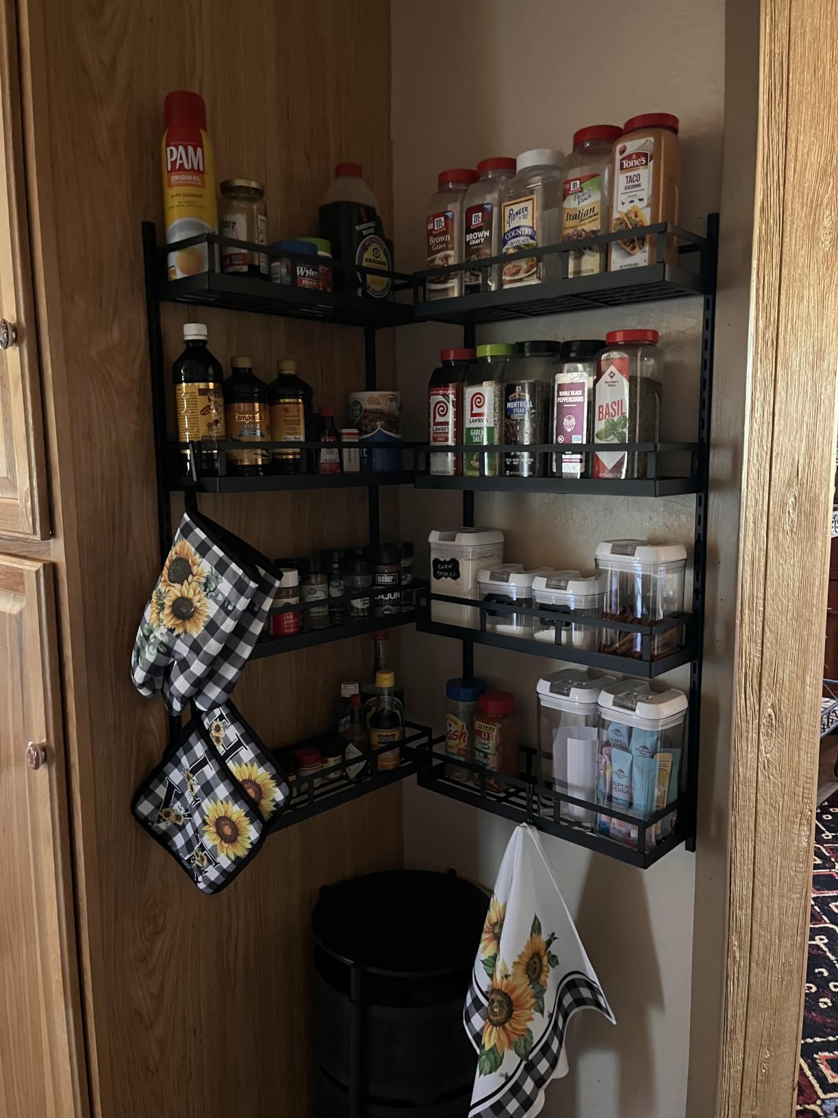 X-cosrack Wall Mount Spice Rack Organizer 5 Tier Height-Adjustable Hanging Spice Shelf Storage for Kitchen Pantry Cabinet, Dual-Use Seasoning Holder Rack with Hooks, Black-Patented customer photo 1