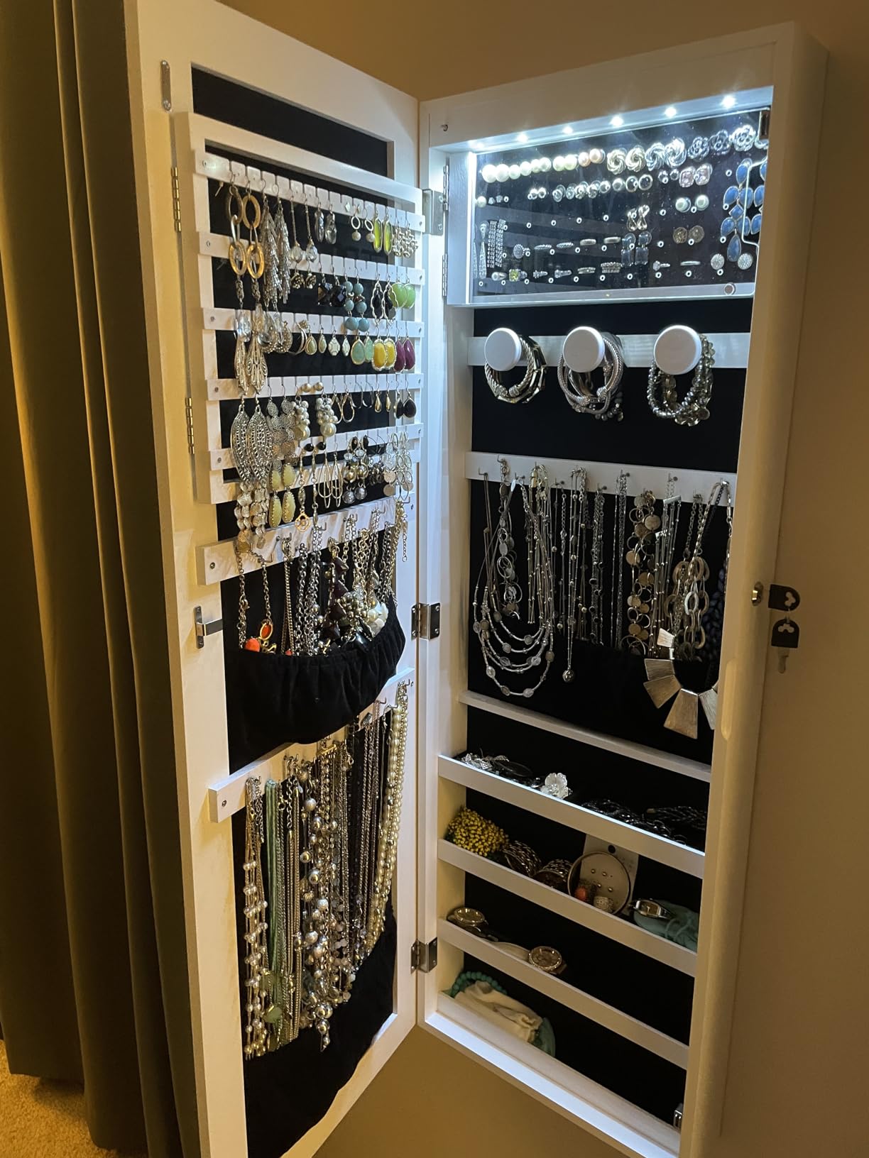 Nicetree 6 LEDs Jewelry Armoire, Hanging Mirror Jewelry Cabinet, White customer photo 2