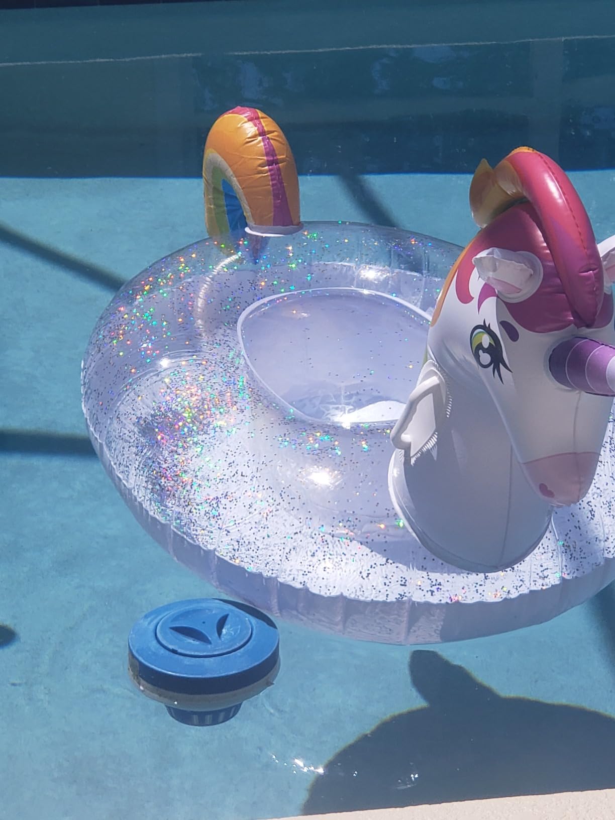 JOYIN Unicorn Pool Float Kids - Inflatable Rainbow Unicorn Floaty with Glitters Fun Floats, Ride On Beach Lake Floaties Raft Lounge, Party in Summer Decorations Pool Toys for Kids customer photo 2