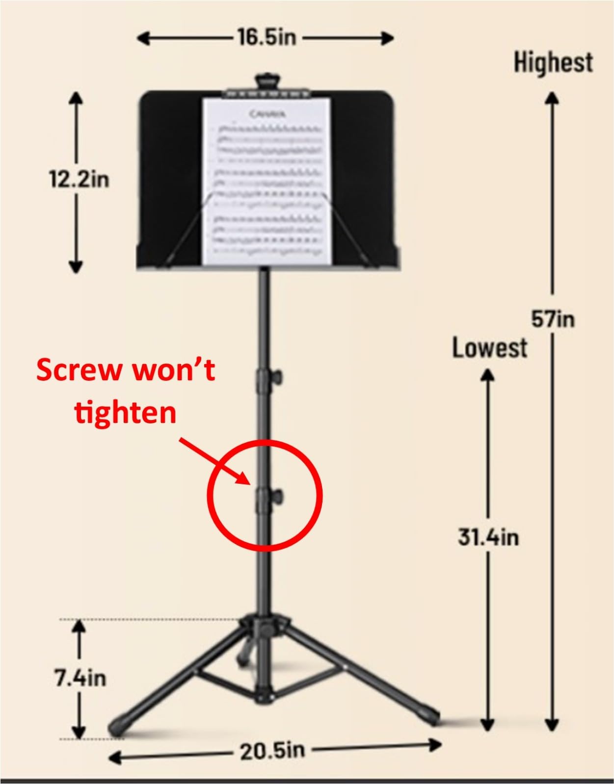 CAHAYA Sheet Music Stand Dual-use Convert to Desktop Stand Adjustable Black | Portable Foldable 31.4-57