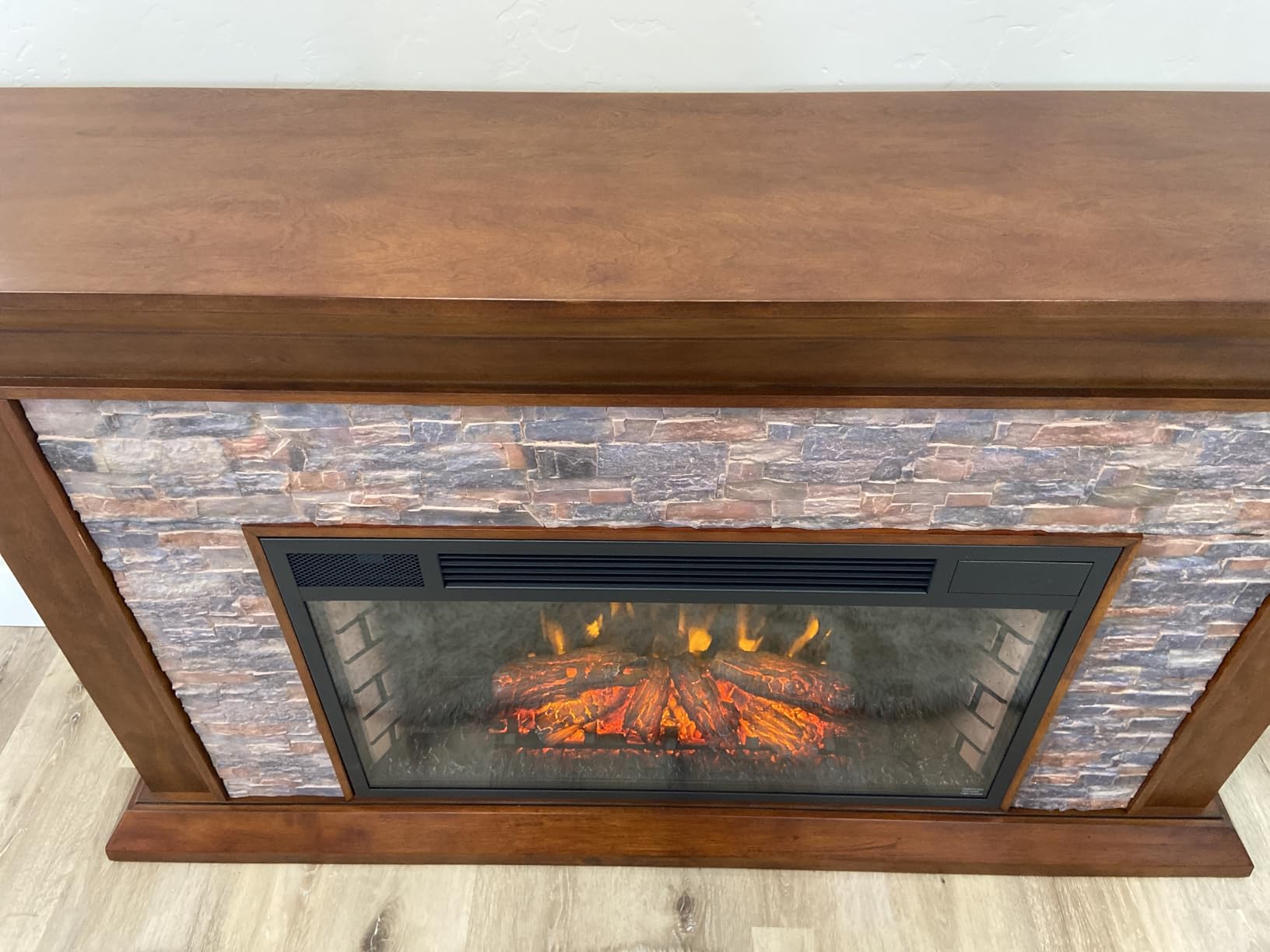 SEI Furniture Canyon Heights Faux Stacked Stone Electric Fireplace, White customer photo 1