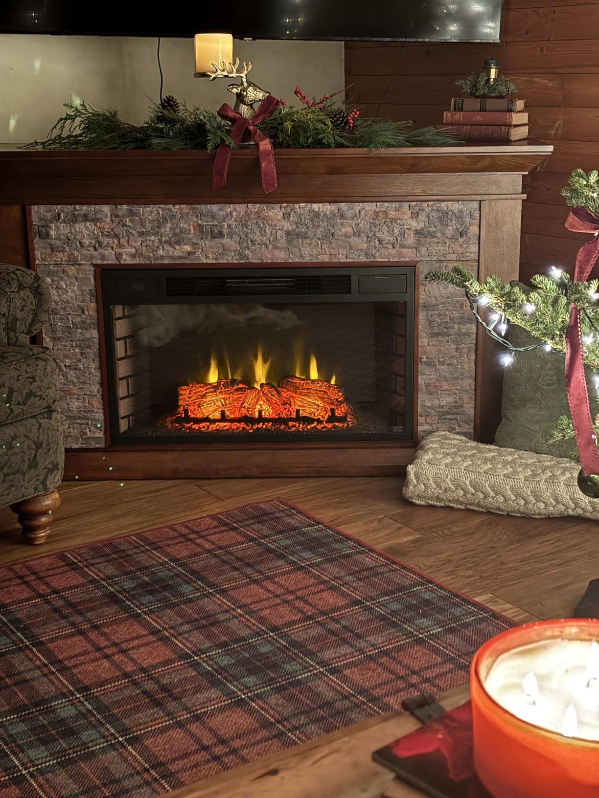 SEI Furniture Canyon Heights Faux Stacked Stone Electric Fireplace, White customer photo 2