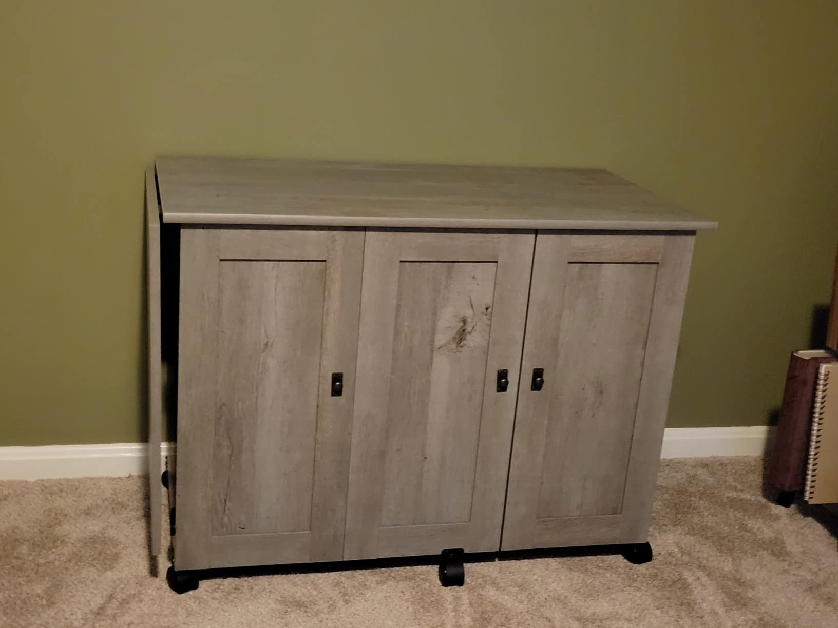 Sauder Miscellaneous Storage Sewing Cart, Drop-Leaf Craft Table, Sewing Table with Storage - Soft White Finish customer photo 2