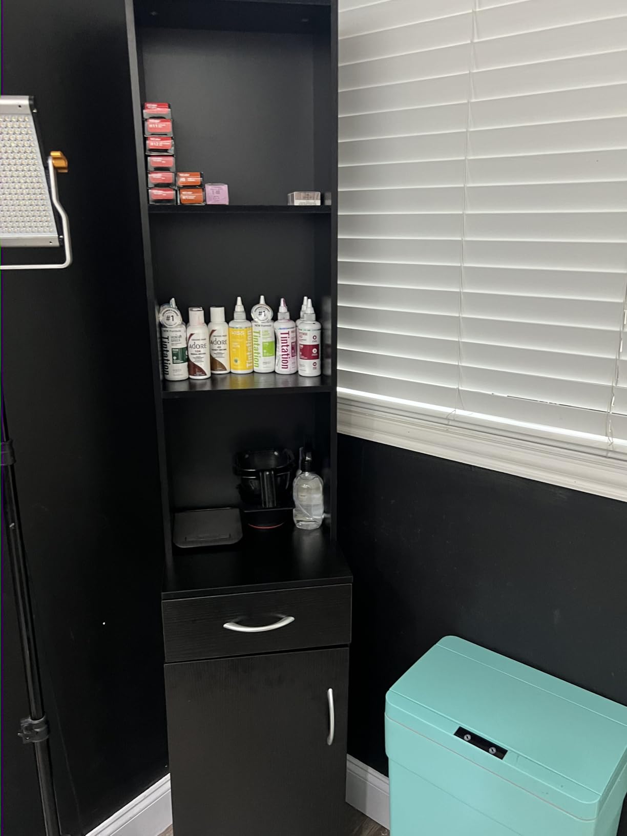 mefeir Salon Station, Barber Hair Stylist Storage Cabinet with Drawer, 5 Compartments & Shelf, Durable MDF, Organizer Equipment for Beauty Salon, Barbershop, Black customer photo 1