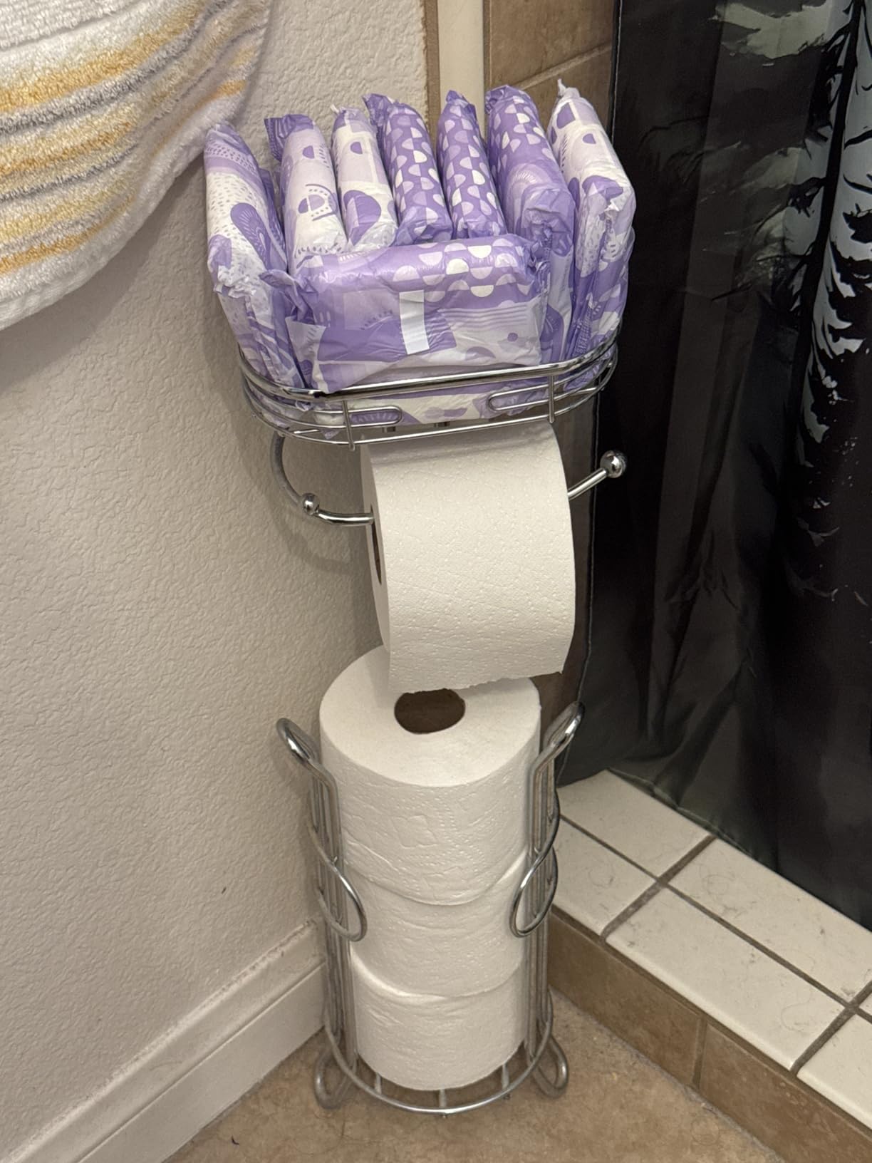 SunnyPoint Bathroom Heavyweight Toilet Tissue Paper Roll Storage Holder Stand with Reserve and Shelve, The Reserve Area Has Enough Space to Store Mega Rolls. (Chrome) customer photo 1