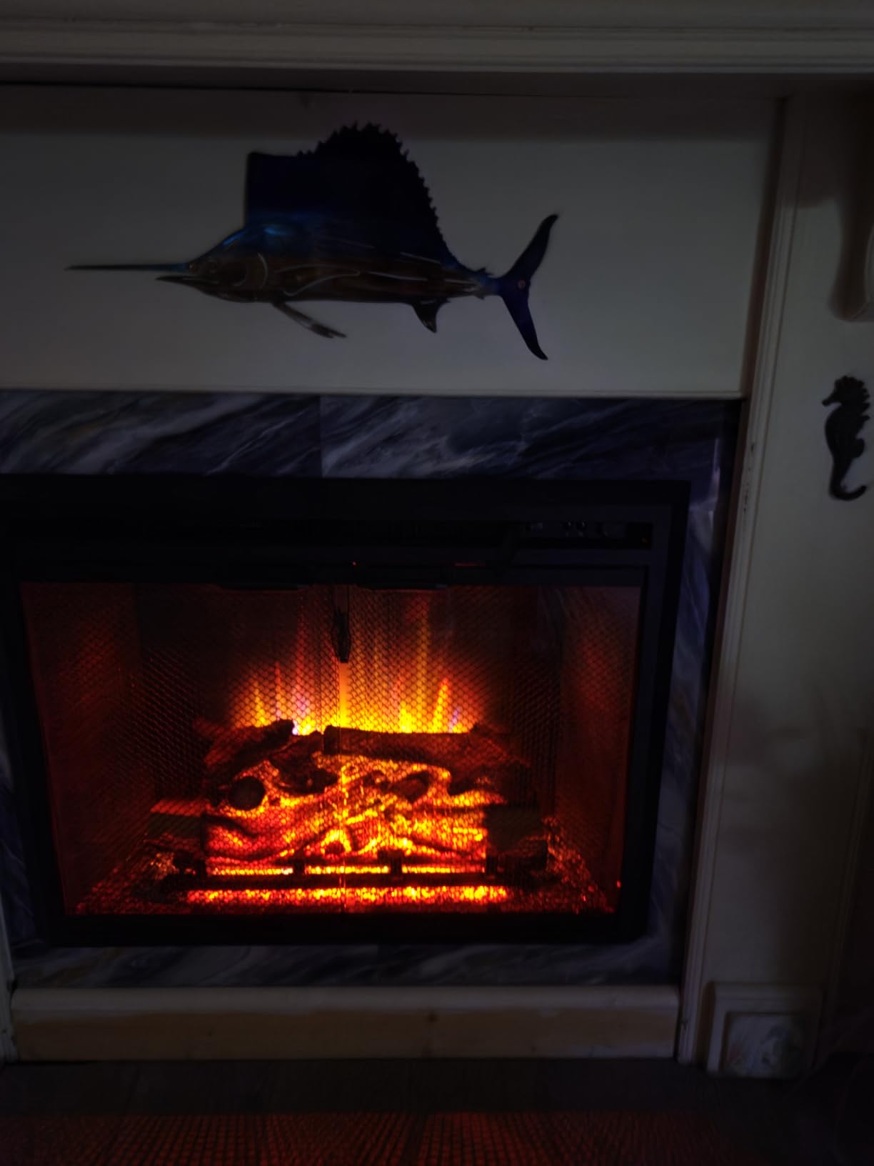 PuraFlame Klaus Electric Fireplace Insert with Fire Crackling Sound, Glass Door and Mesh Screen, 750/1500W, Black, 33 1/16 Inches Wide, 25 9/16 Inches High customer photo 1